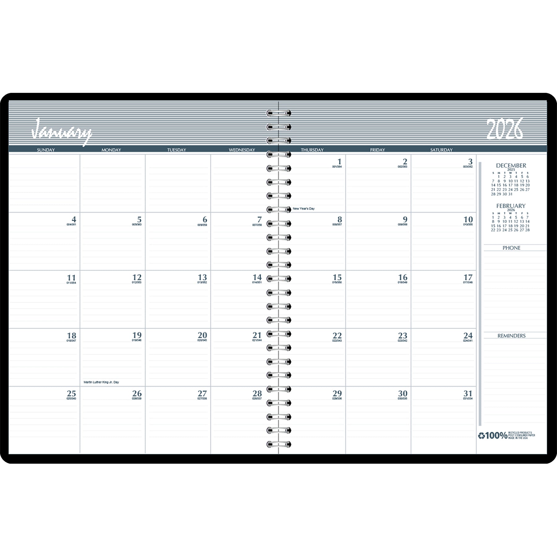 Monthly Calendar Planner, 2 Year, Black, 8-1/2" x 11"