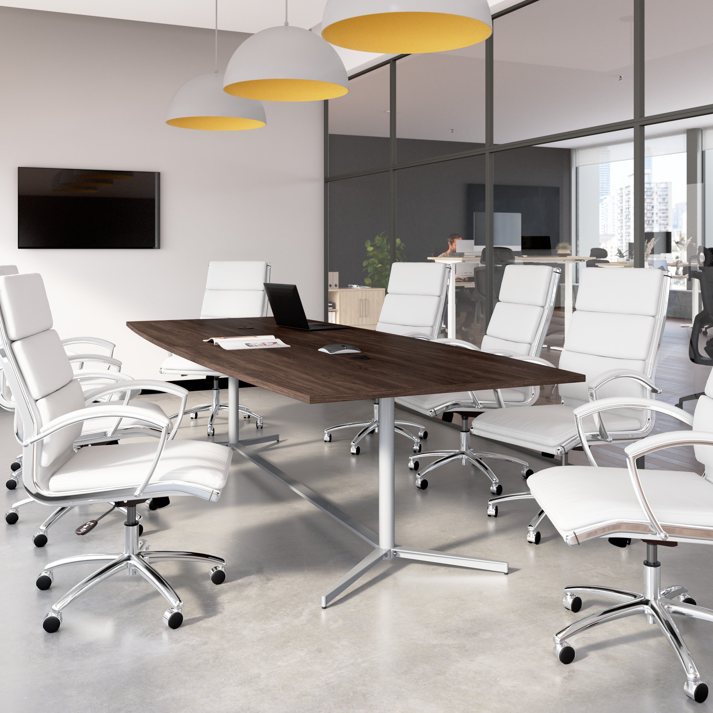 Bush Business Furniture 120-inch Office Conference Table with Metal Base in Black Walnut - 119.21" Width x 47.51" Depth x 28.65" Height