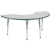 36" x 72" Half Moon T-Molding Activity Table with Adjustable Standard Ball Glide Legs - Gray/Green