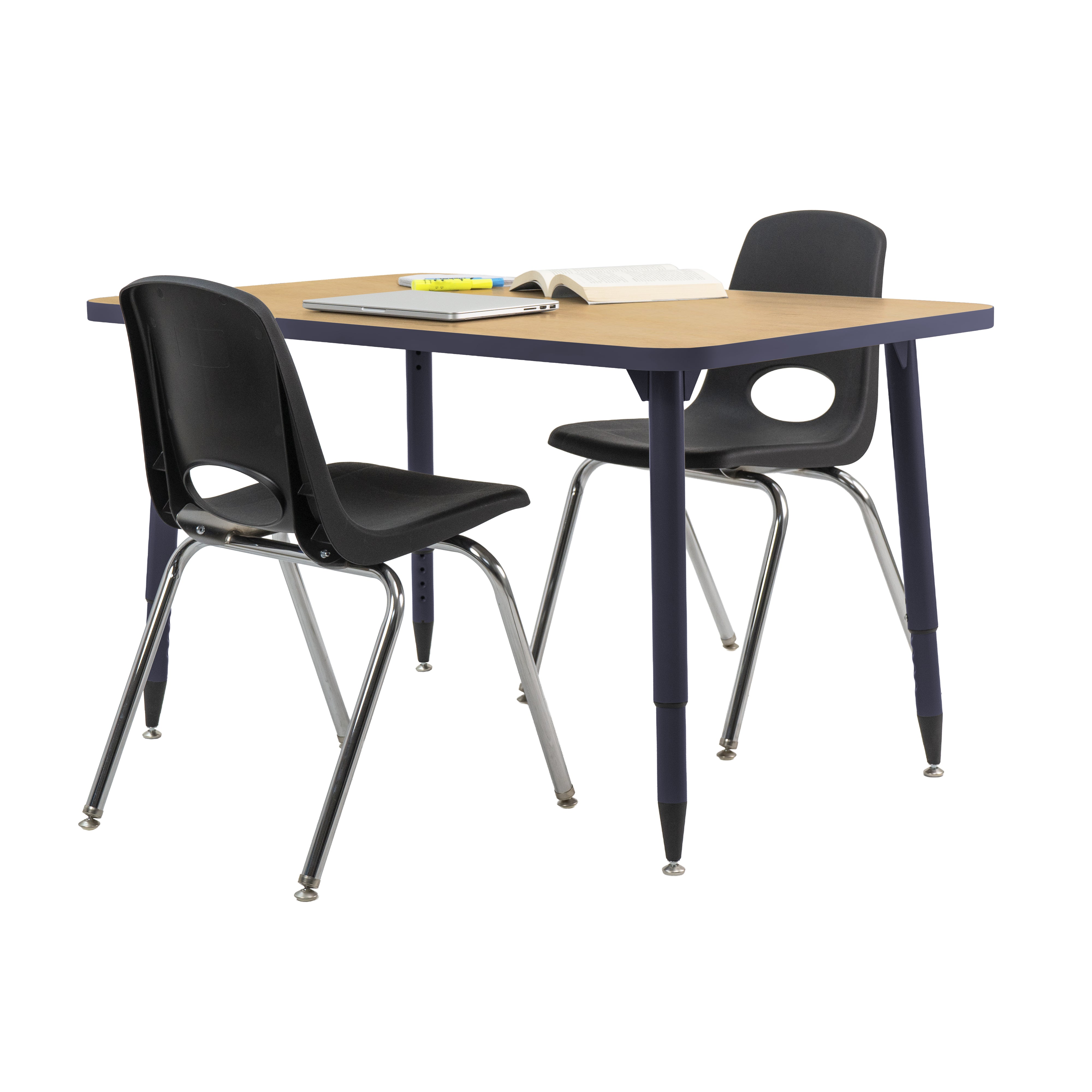 Adapte 30" x 48" Rectangle Thermofused Activity Table with Adjustable Tapered Legs - Maple/Navy