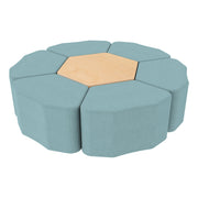 Pro Series Hexagon Ottoman Table with Petal 18" H Seating, 7-Piece Set - Sky Blue Crosshatch/Maple