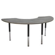 36" x 72" Half Moon La Madera Activity Table with Adjustable Super Legs - Light Gray Wood/Black