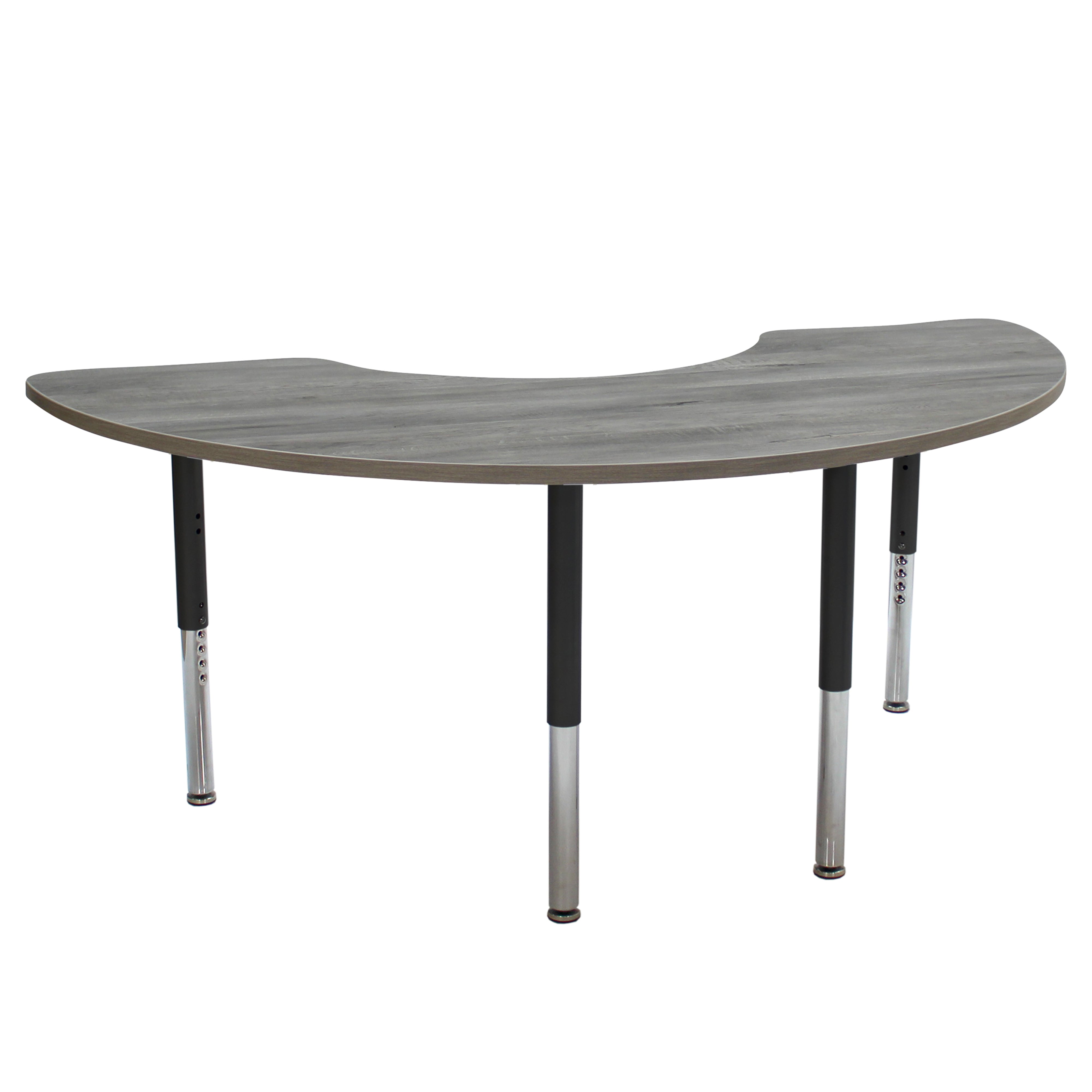36" x 72" Half Moon La Madera Activity Table with Adjustable Super Legs - Light Gray Wood/Black