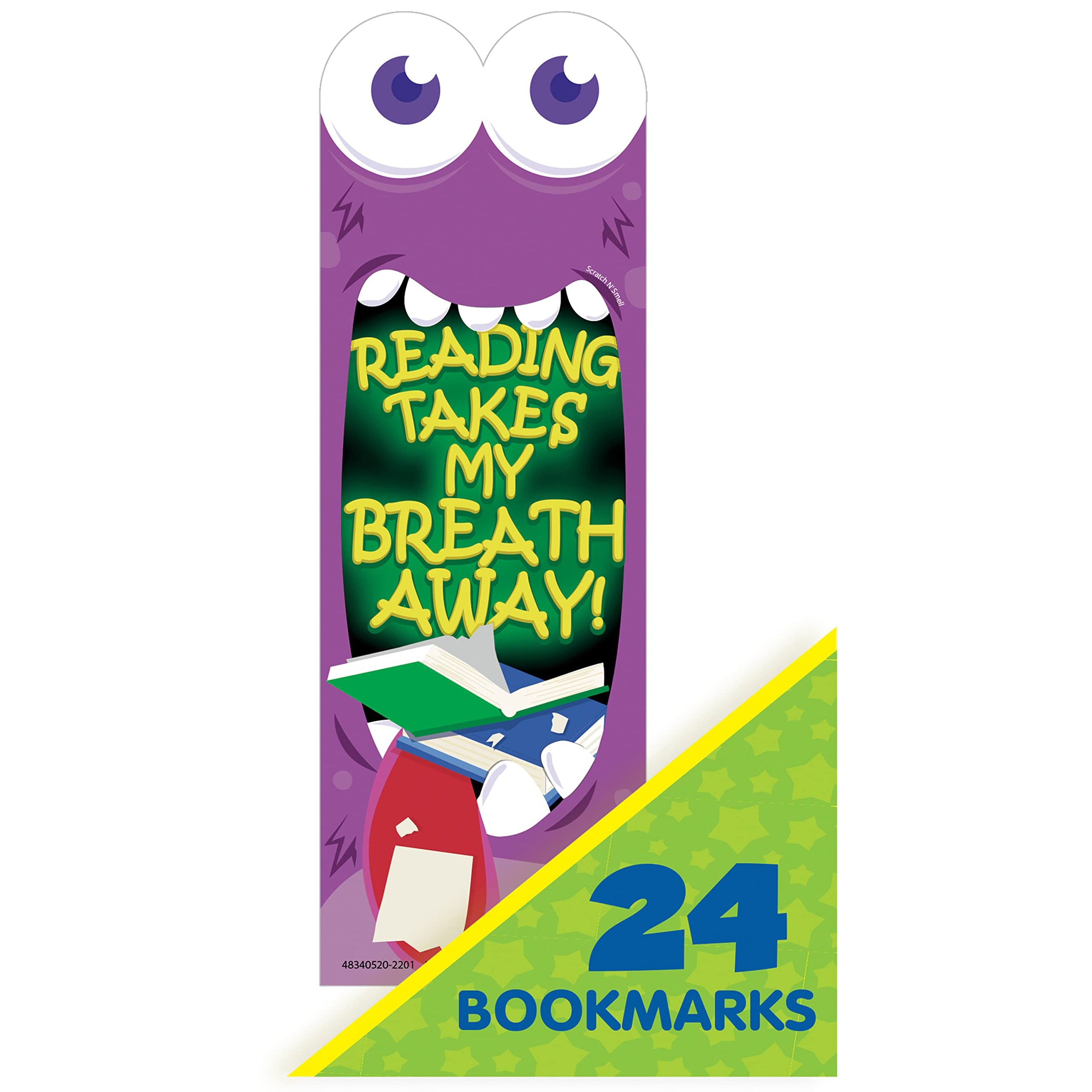 Reading Takes My Breath Away Monster Breath Scented Bookmarks, Pack of 24