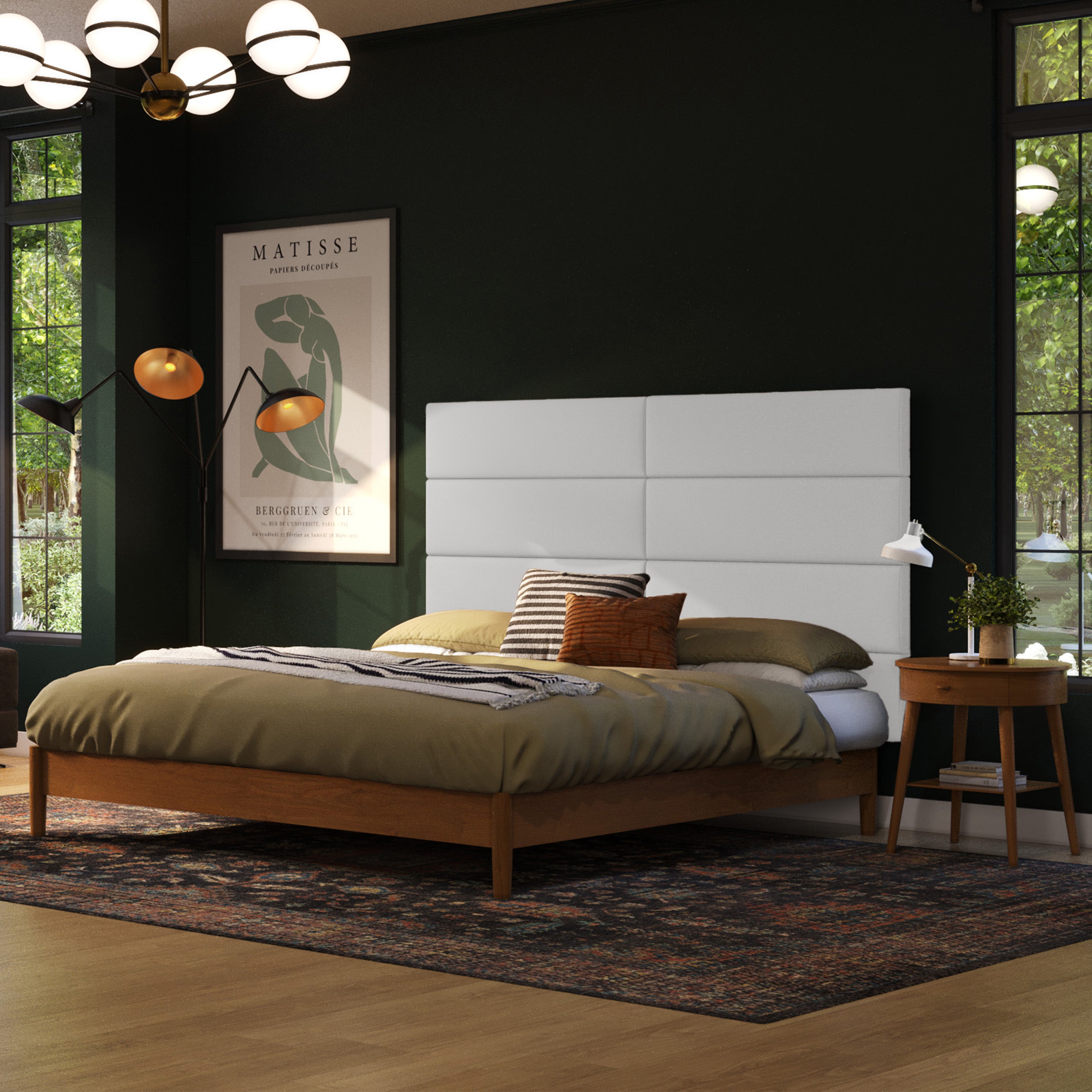 Jaxx Panelist Modern Padded Headboard – Set of 4 Wall Mounted Panels (Each 11.25" x 38") - King, Vegan Leather, Ice Storm White