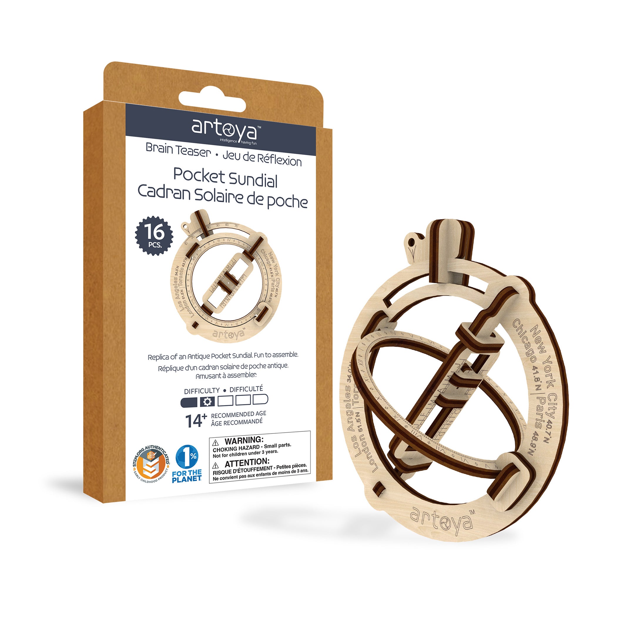Pocket Sundial 3D Wooden STEM Model 5-Pack