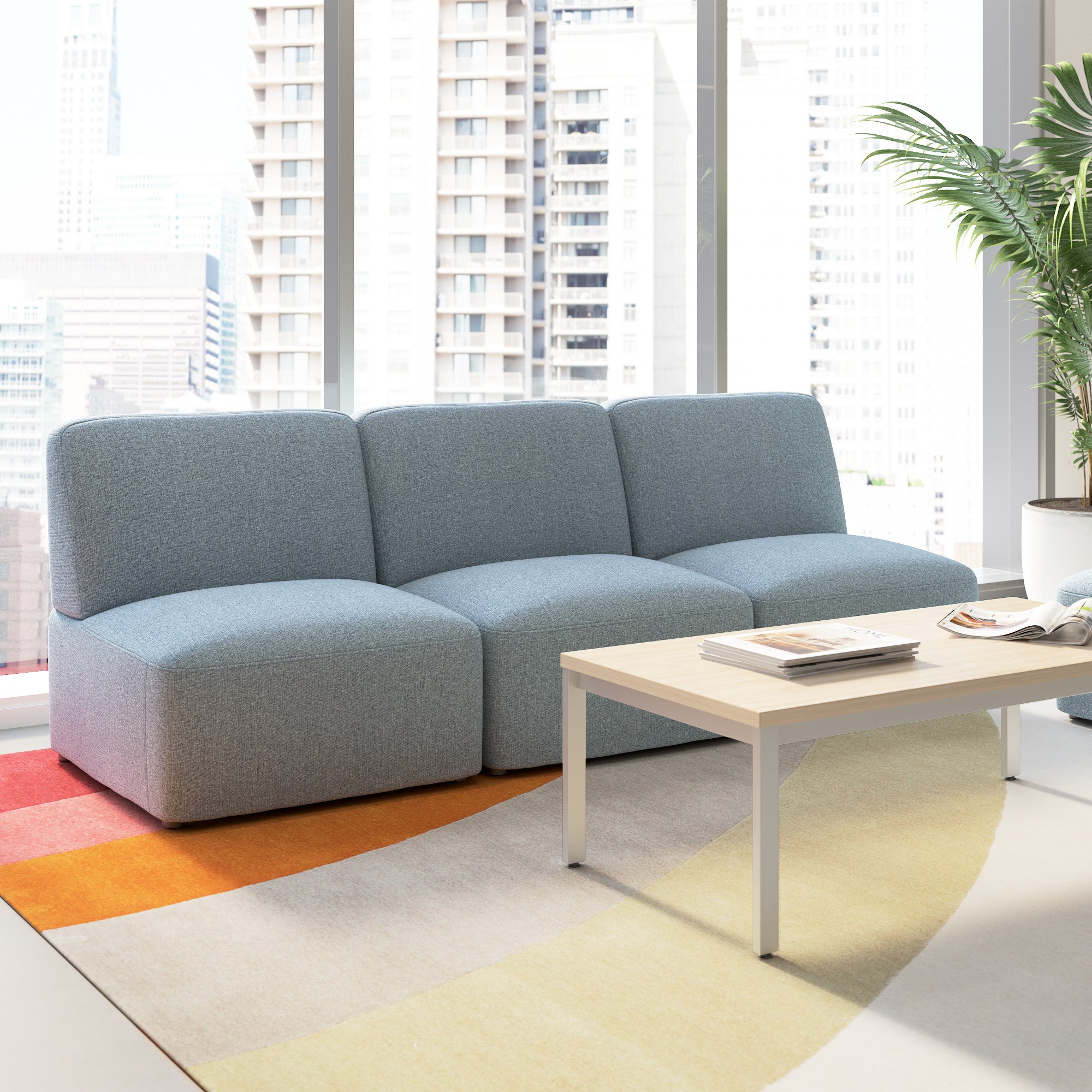 Bush Business Furniture Assemble Modular 3 Seater Sectional Lounge Sofa in Mist Fabric - 89.76" Width x 30.51" Depth x 29.92" Height