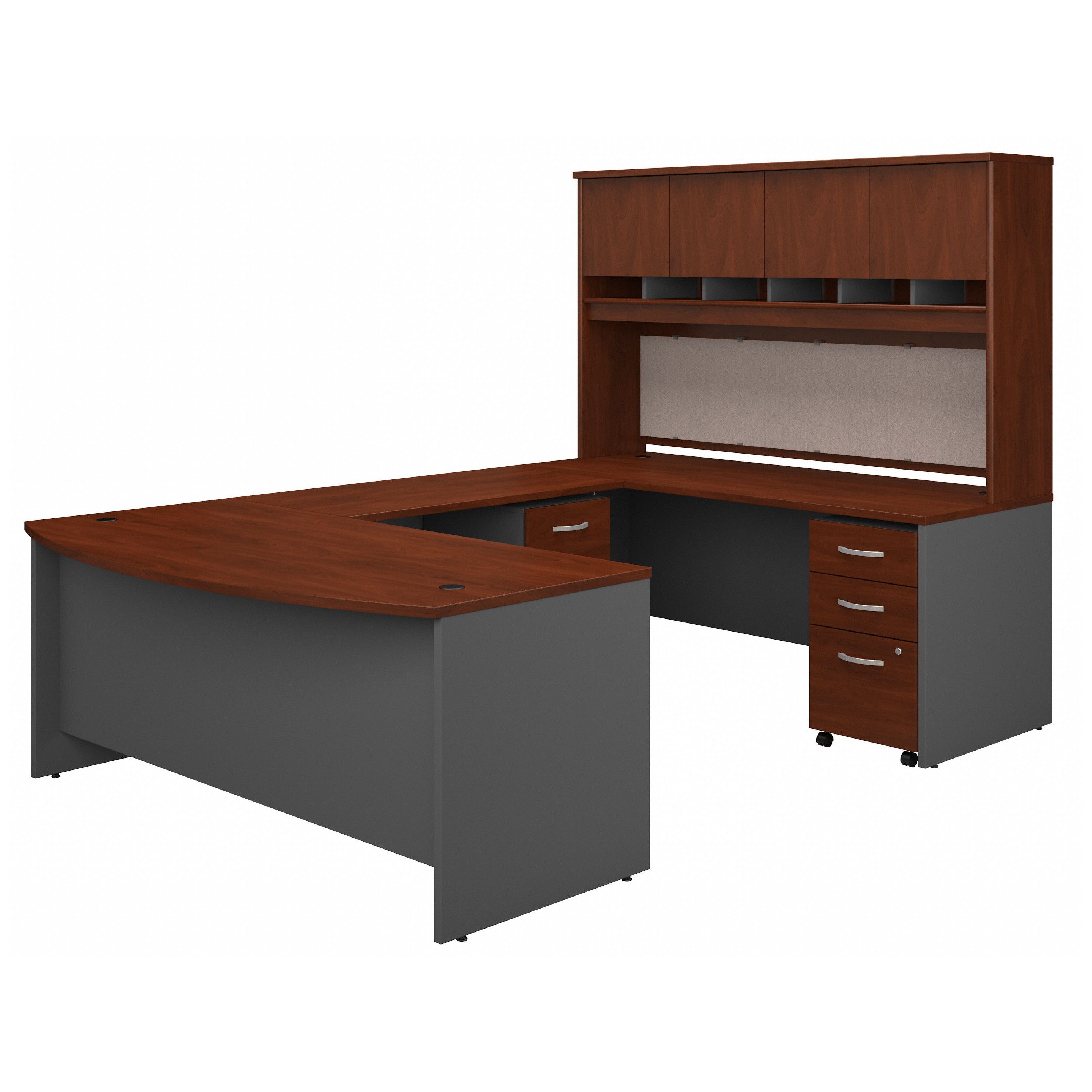 Bush Business Furniture 72W Bow Front U Shaped Desk with Hutch and Storage in Hansen Cherry - 71.1" Width x 107.09" Depth x 72.85" Height