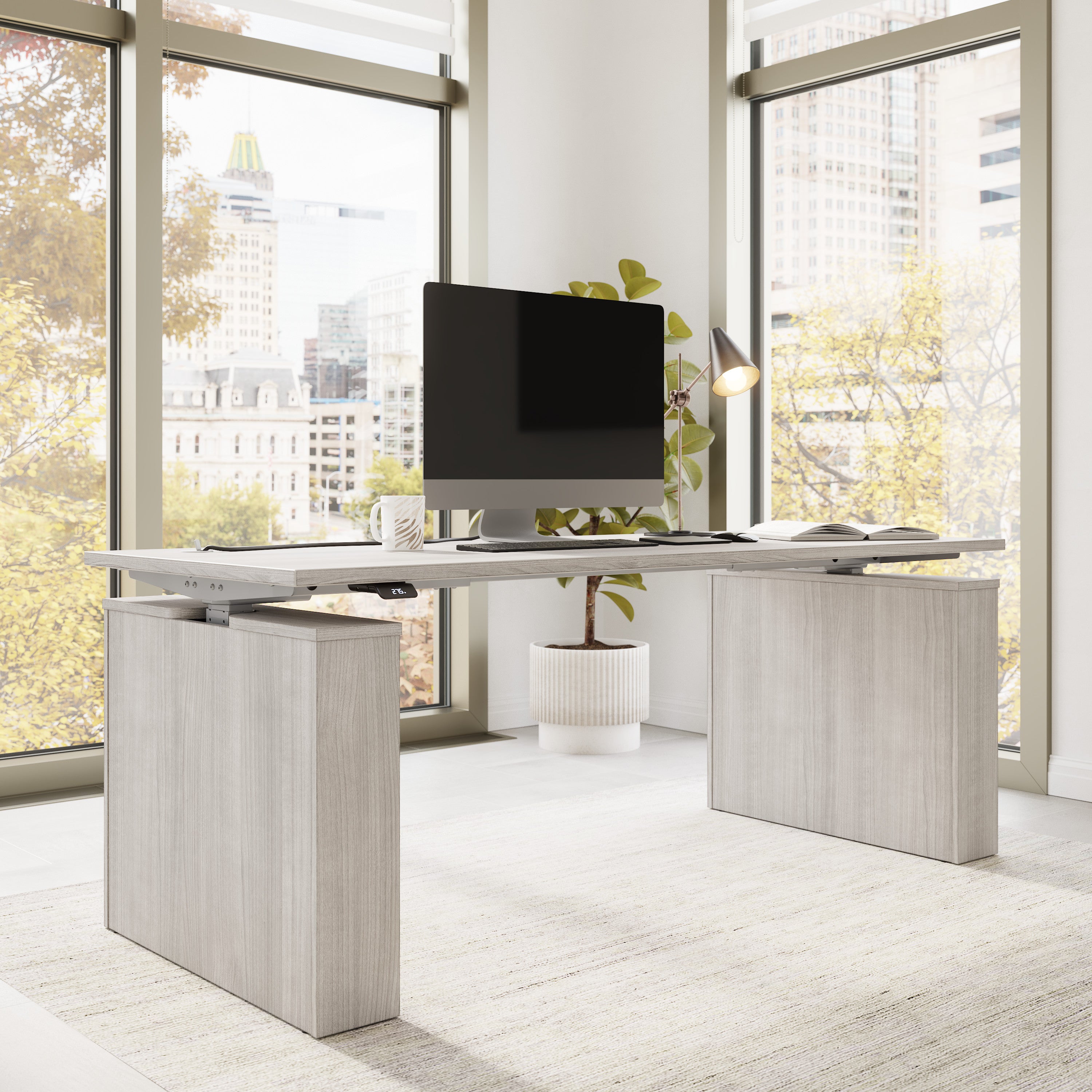 Bush Business Furniture Stratus&nbsp;72W x&nbsp;30D Electric Height Adjustable Standing Desk in Platinum Gray with Metallic Gray Base - 71.02" Width x 29.37" Depth x 27.44" Height