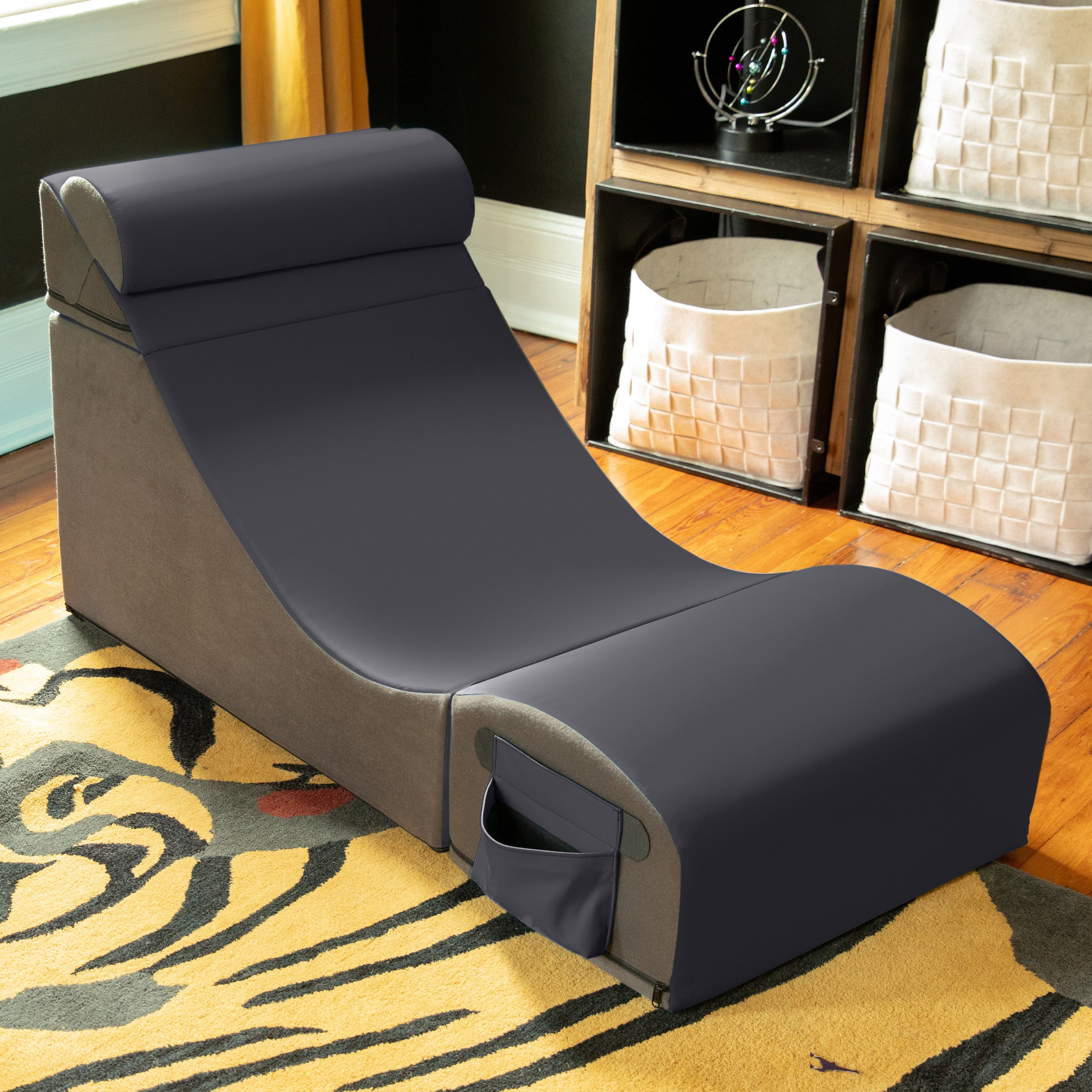 Jaxx Flexx V-Tex Convertible 3 in 1 Gamer Chair, Table, & Ottoman w/ Adjustable Headrest & Pocket - Vinyl Black