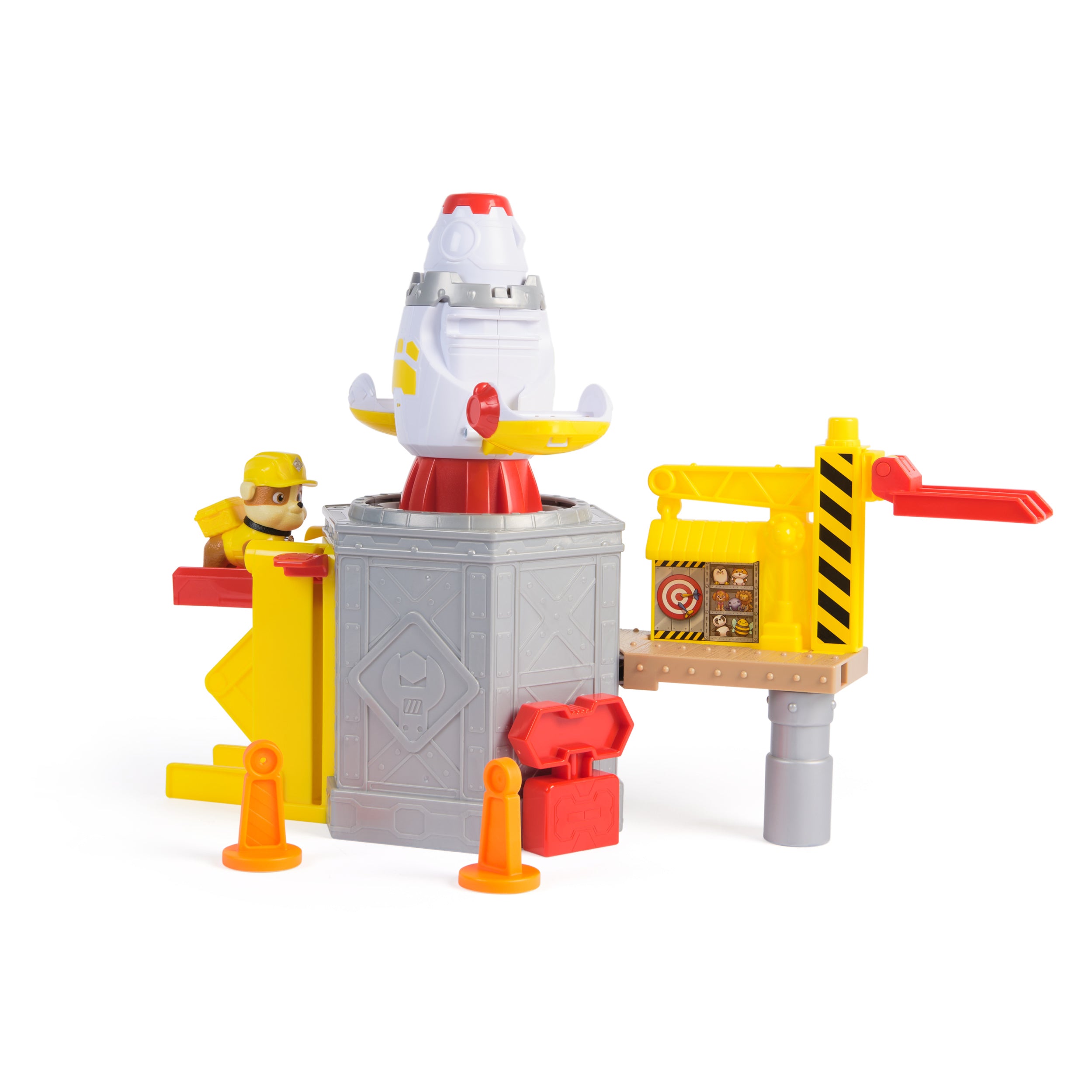 Rubble & Crew, Launch & Spin Spaceship Playset with Rubble Toy Figure in Construction Uniform, Kids Toys for Boys & Girls Ages 3 and up