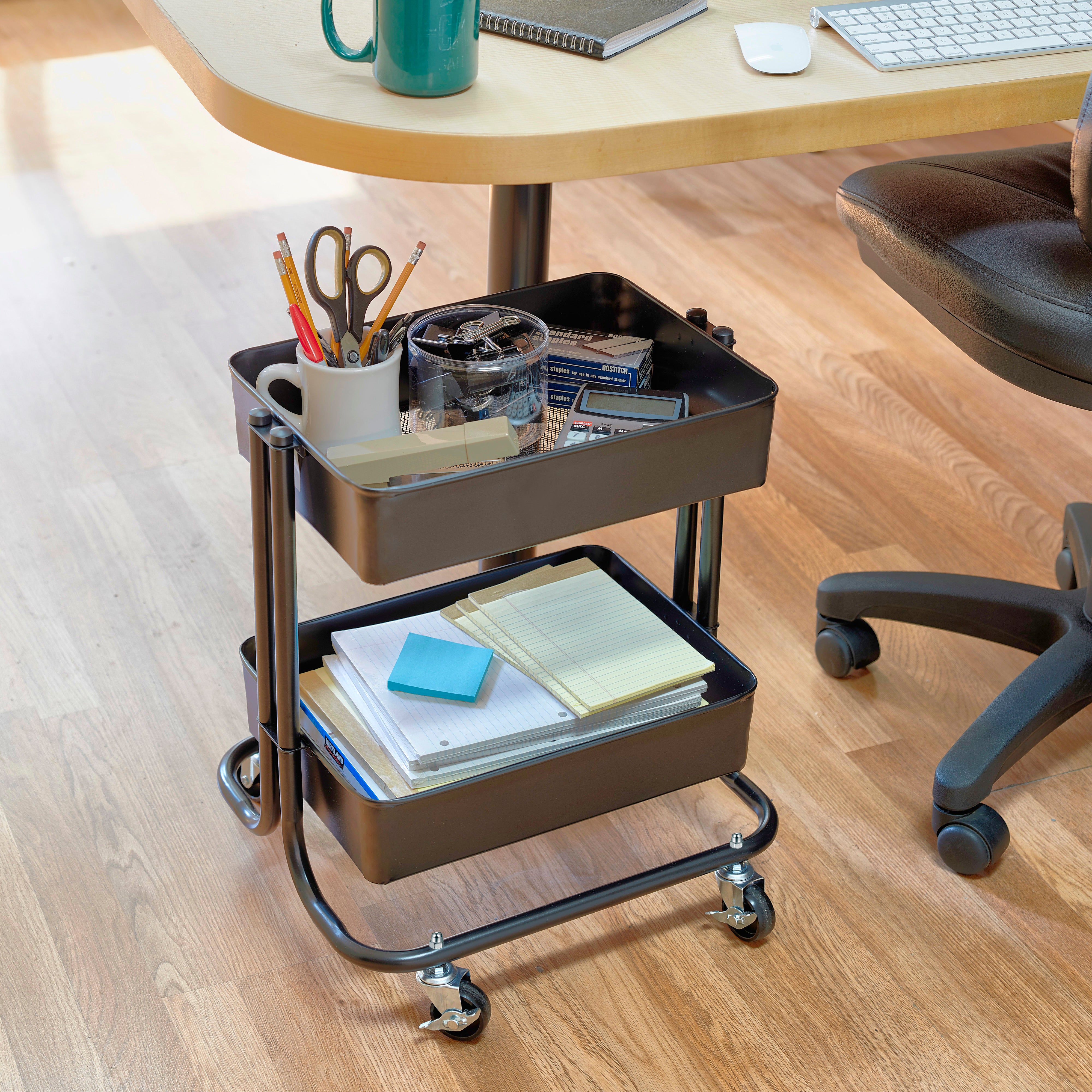 2-Tier Metal Rolling Utility Cart - Black