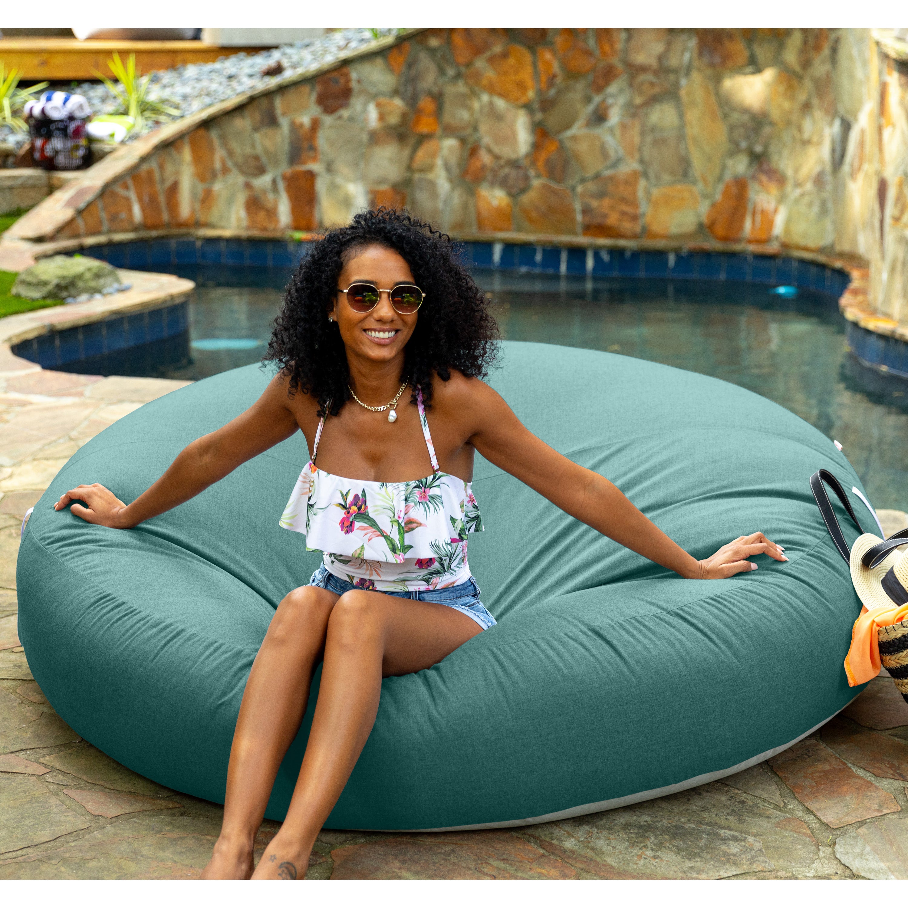 Coza Cocoon Sun Bed - Giant Outdoor Round Lounge for Resort Style & Beachfront Relaxation - Sunbrella, Breeze