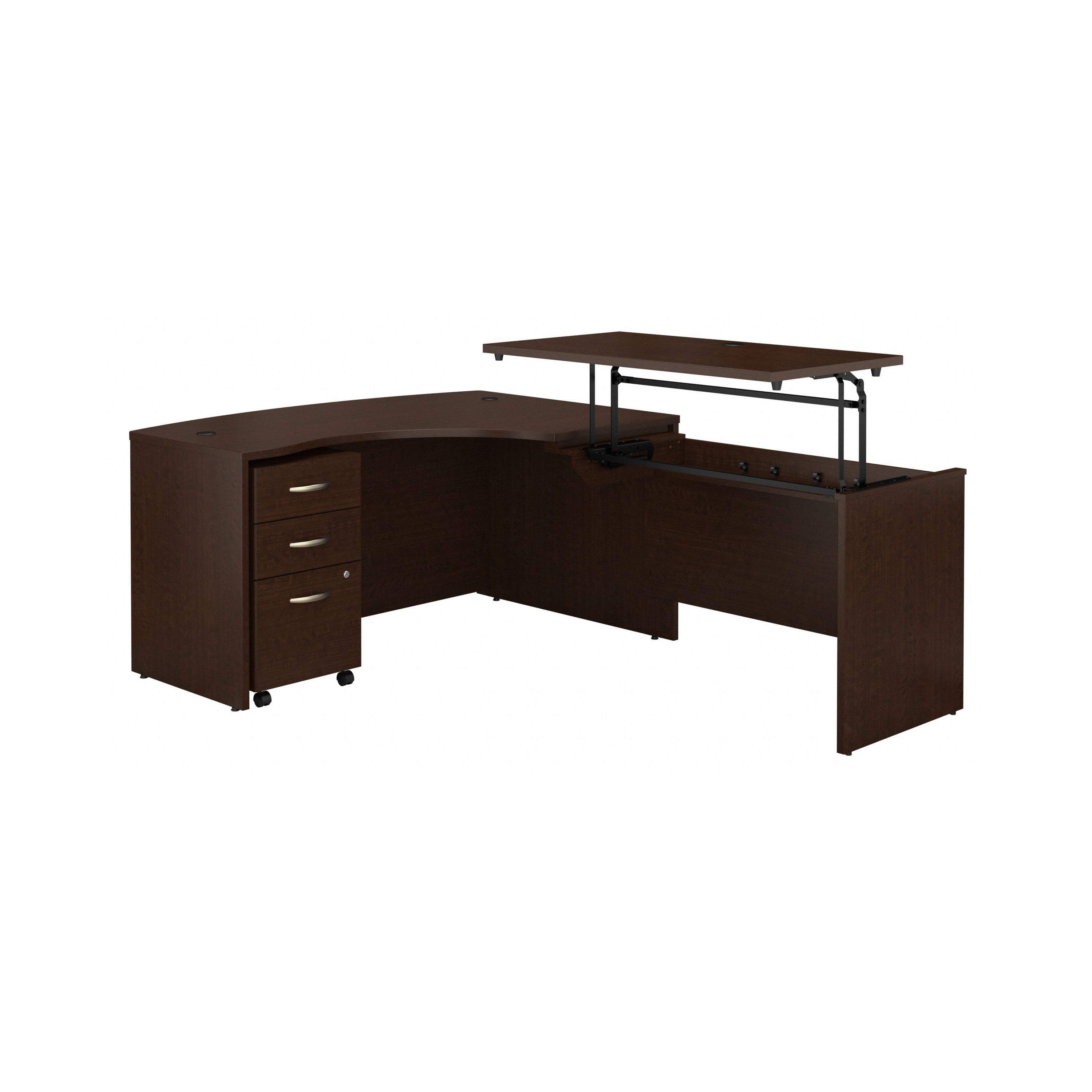 Bush Business Furniture Series C 60W x 43D Right Hand 3 Position Sit to Stand L Shaped Desk with Mobile File Cabinet in Mocha Cherry - 58.86" Width x 85.51" Depth x 29.84" Height