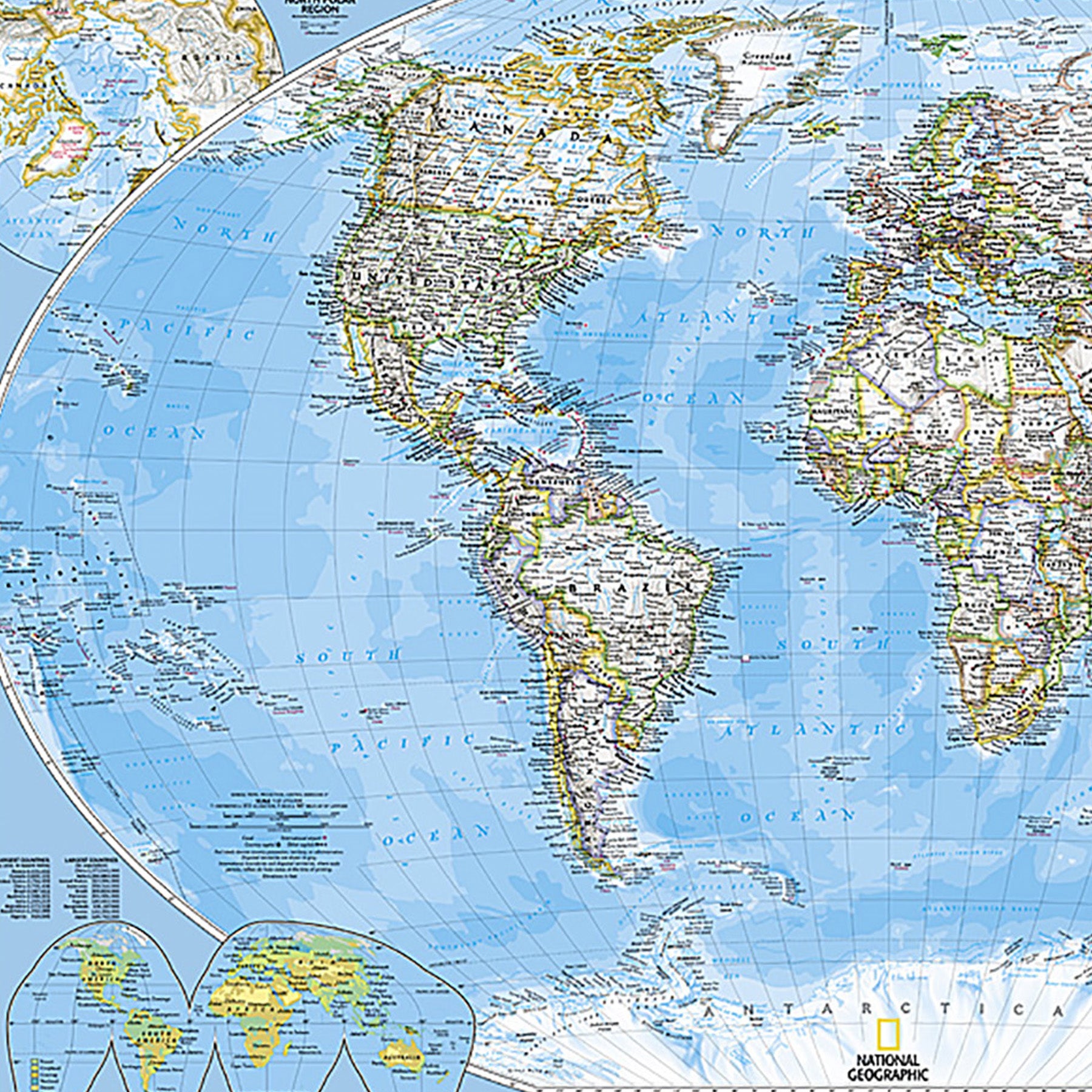World Classic Map, Poster Size and Laminated, 36" x 24"