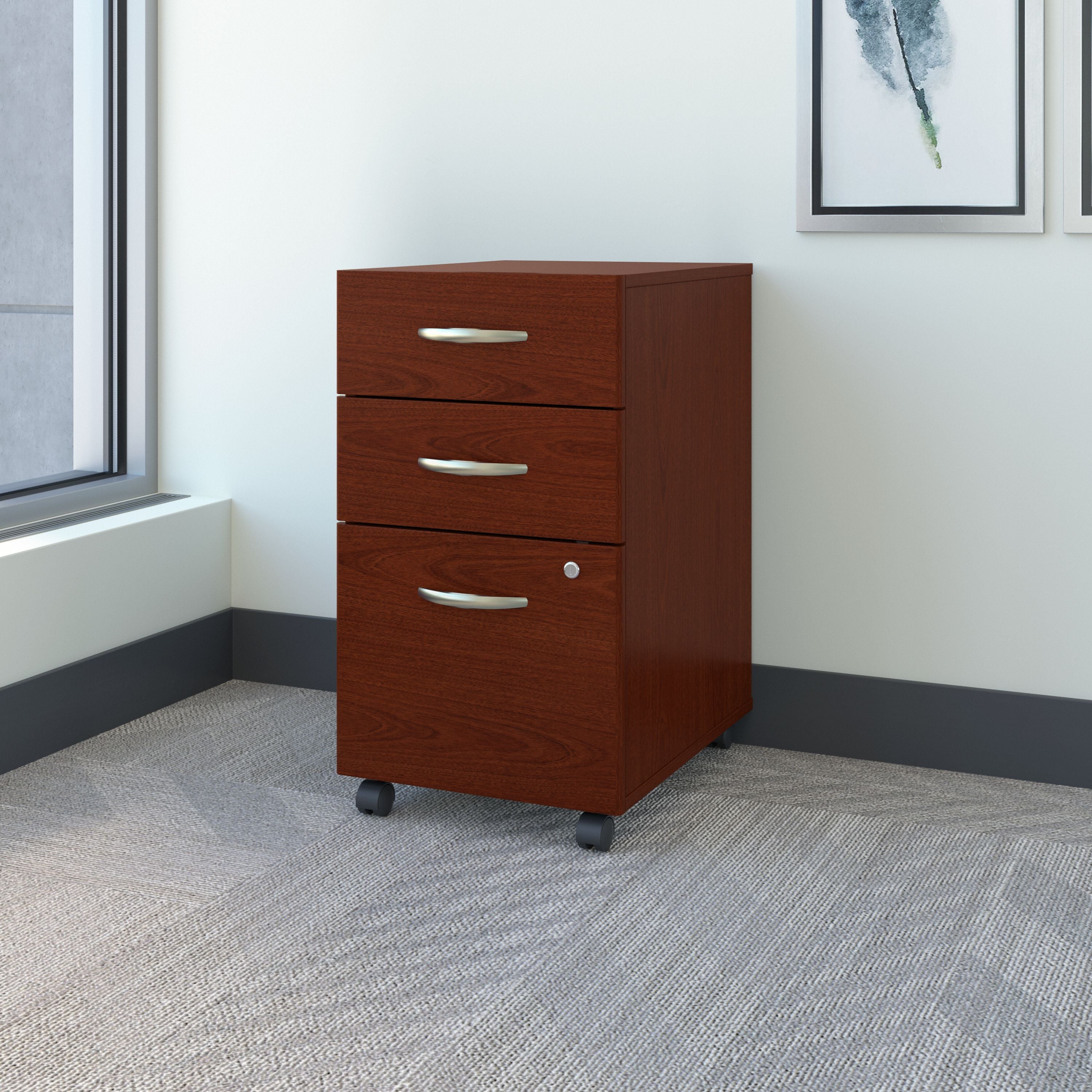 Bush Business Furniture Series C 3 Drawer Mobile File Cabinet in Mahogany - Assembled - 15.71" Width x 20.16" Depth x 27.87" Height