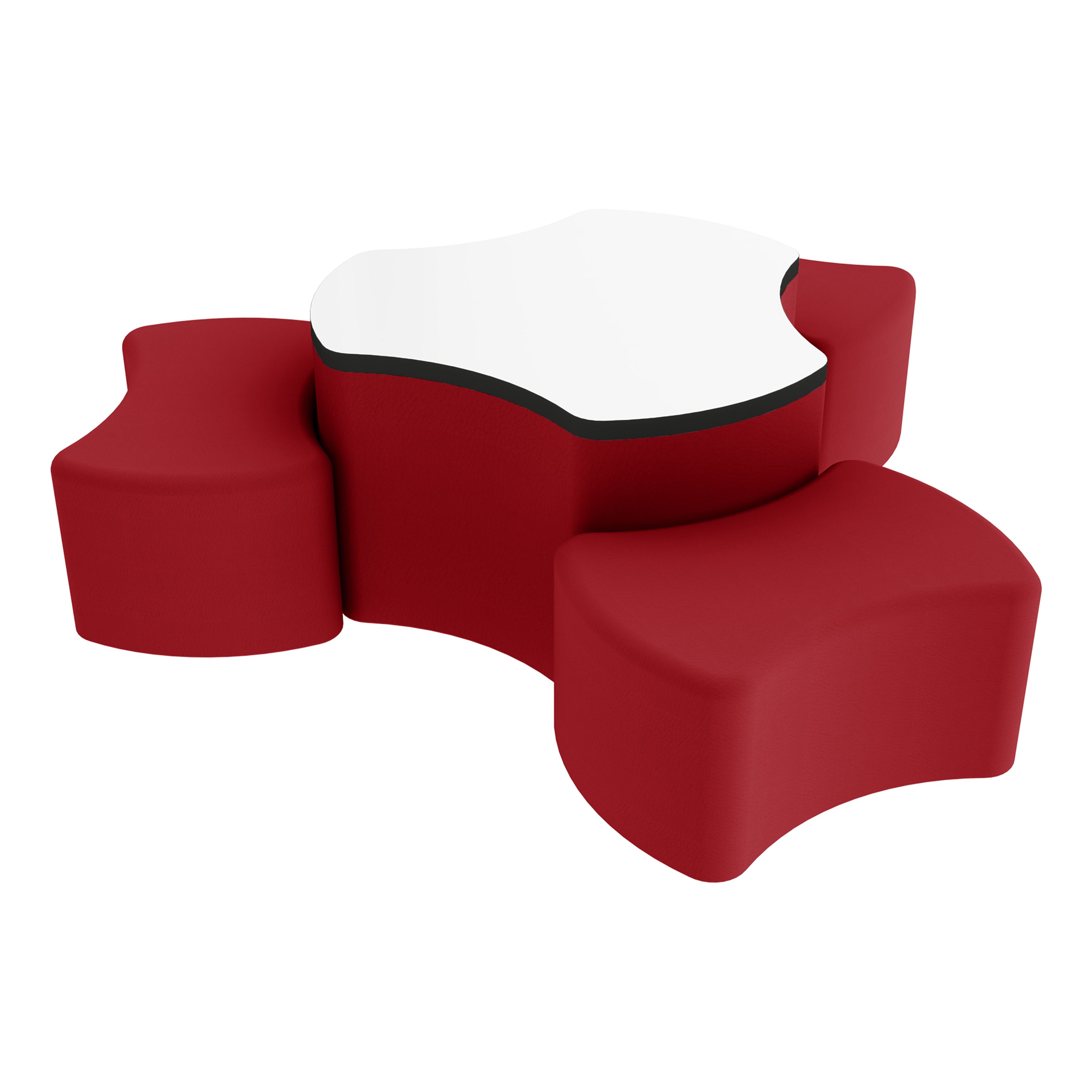 Pro Series Dry-Erase Cog Ottoman Table with Bowtie 12" H Seating, 4-Piece Set - Crimson/Whiteboard