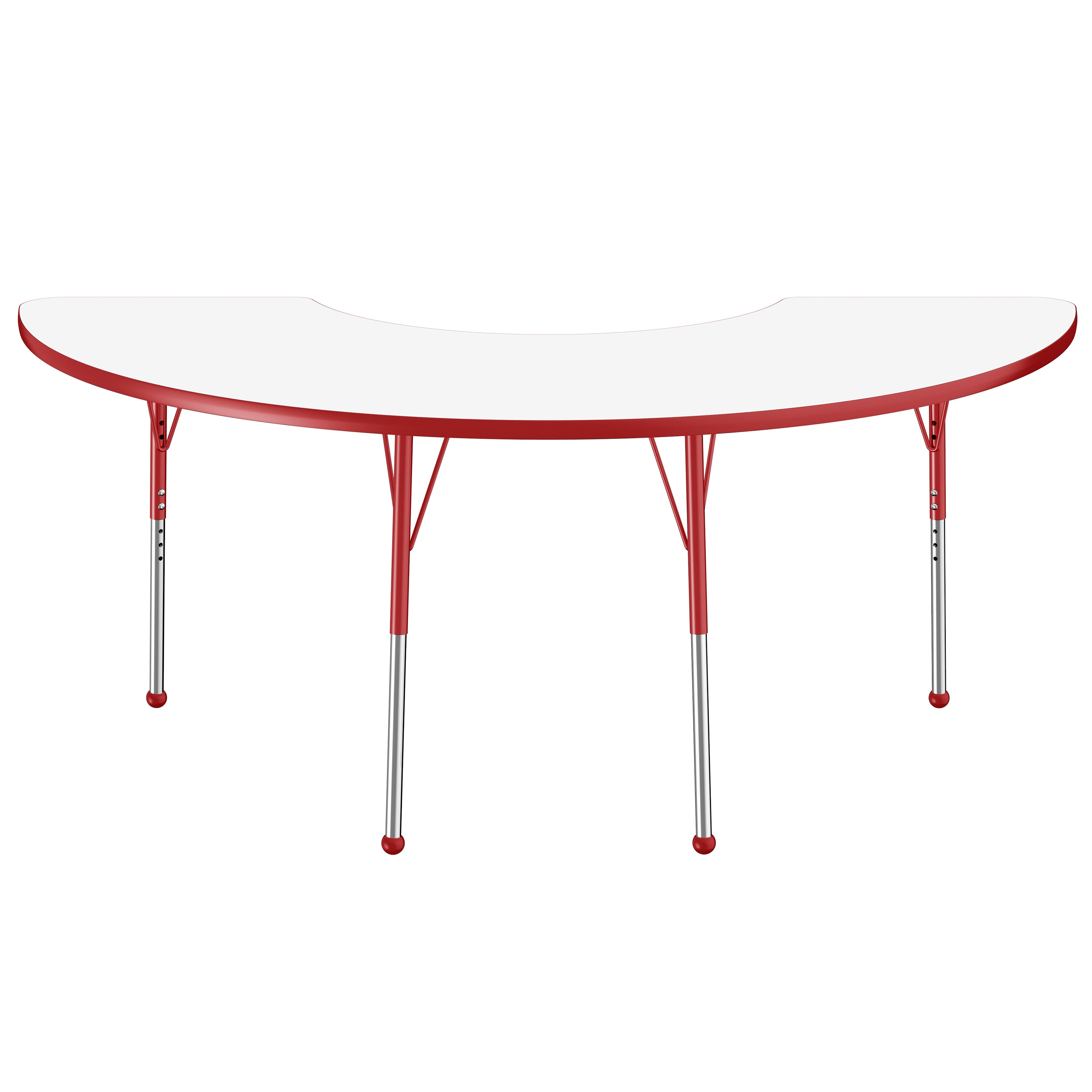 36" x 72" Half Moon Dry-Erase Activity Table with Adjustable Standard Ball Glide Legs - Whiteboard/Red