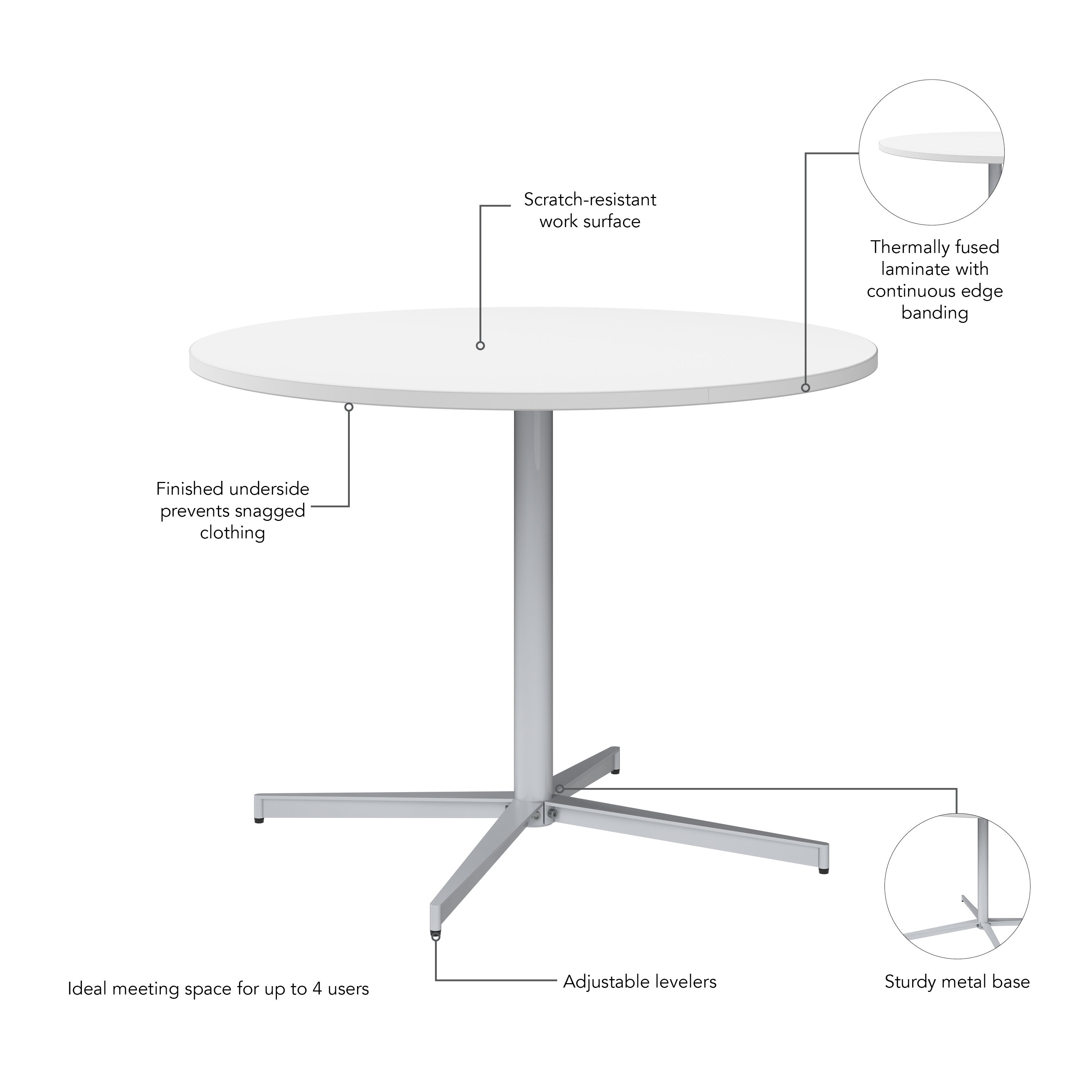 Bush Business Furniture 42-inch Round Conference Table with Metal Base in White - 41.38" Width x 41.38" Depth x 30.33" Height