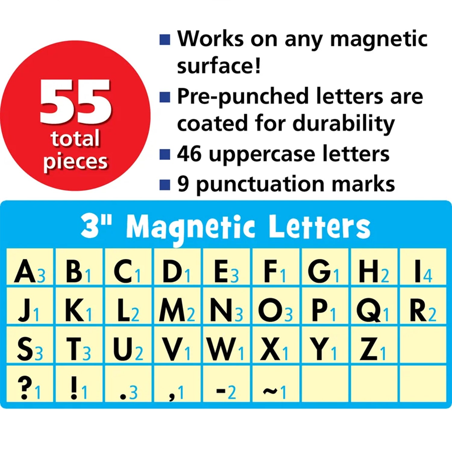 Brights 4Ever Bold Block 3" Magnetic Letters, 55 Pieces