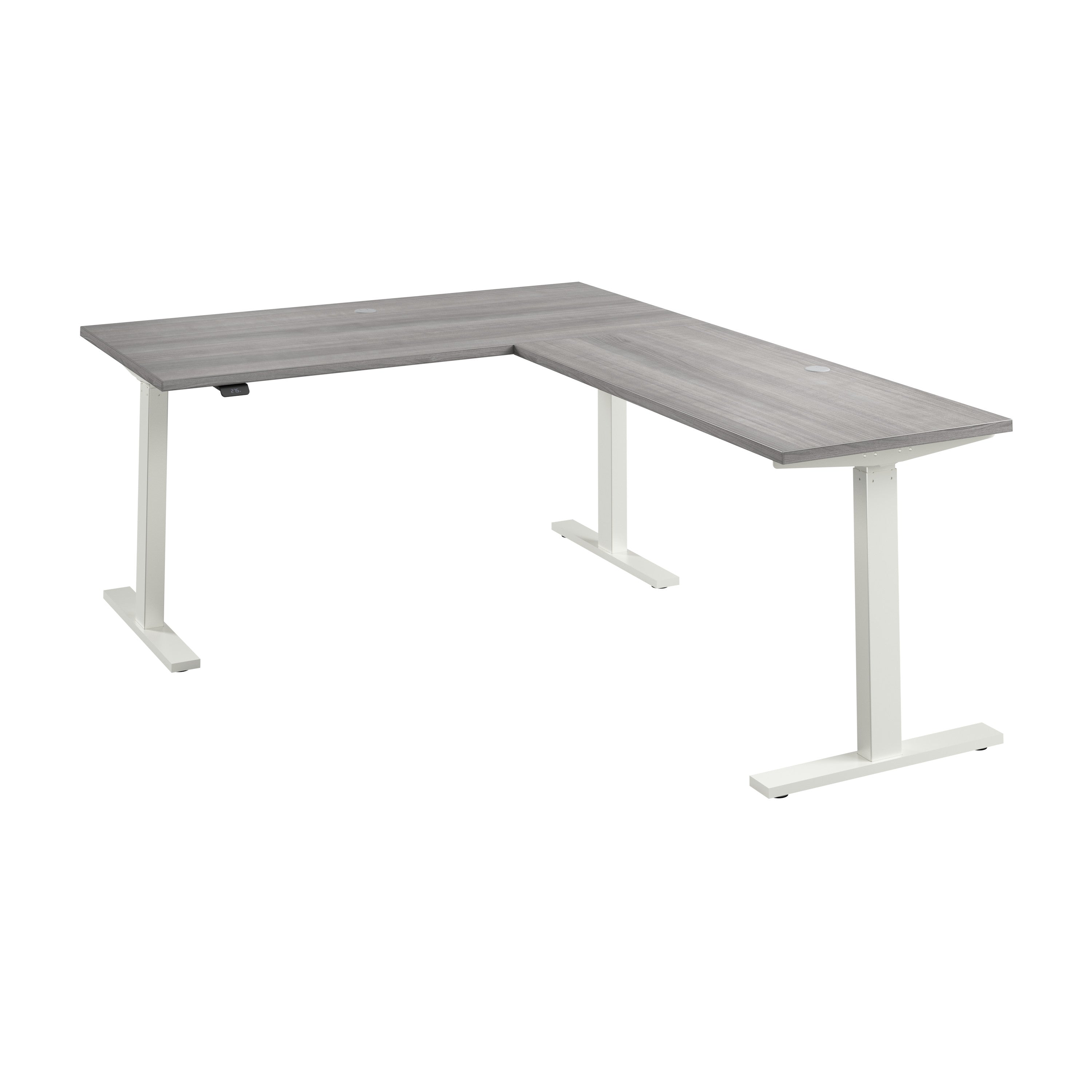 Bush Business Furniture Move 60 Series 60W Height Adjustable L Shaped Standing Desk in Platinum Gray with White Base - 59.45" Width x 76.97" Depth x 27.44" Height