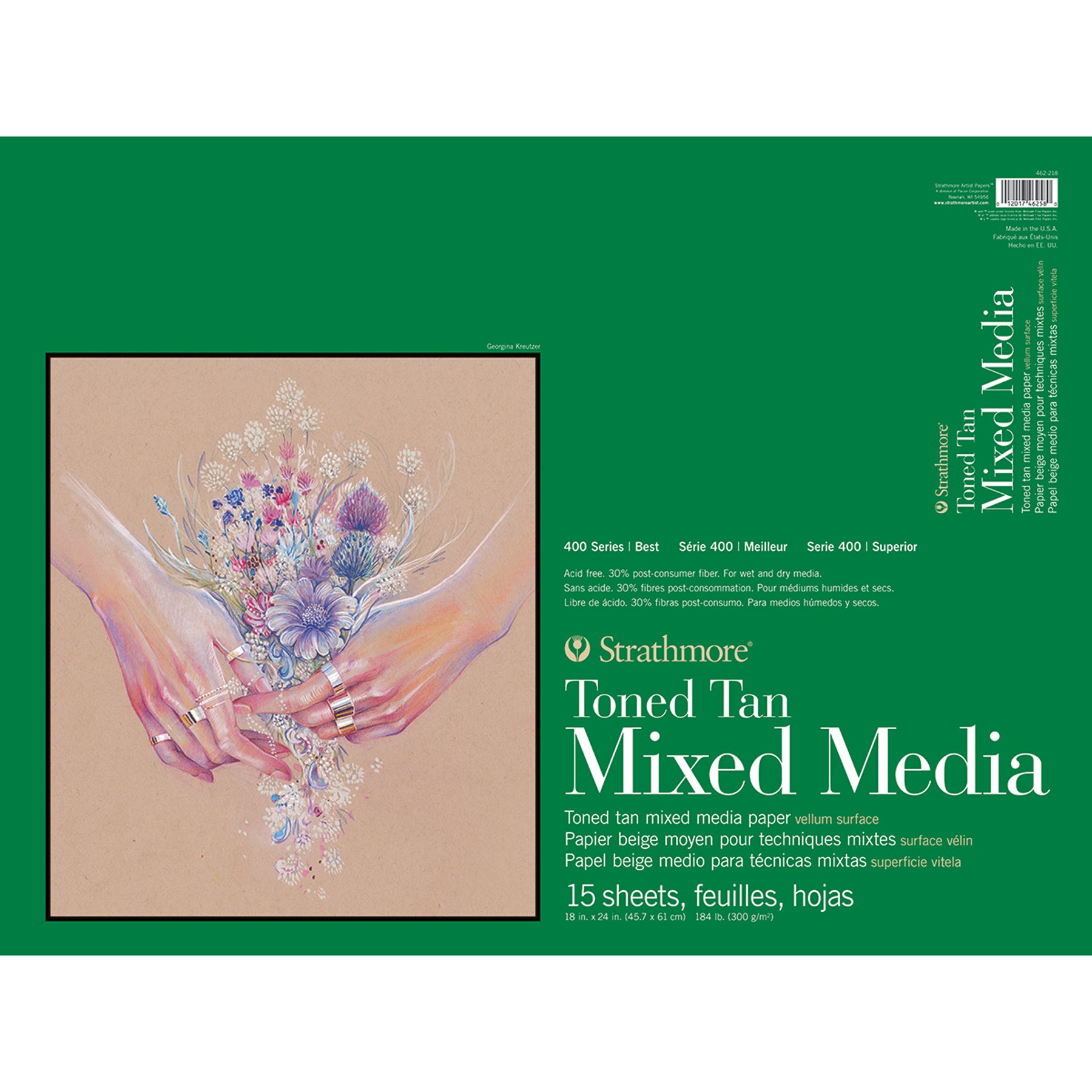 400 Series Mixed Media Pad, Toned Tan, Glue Binding, 15 Sheet, 18x24 inch, 1 Count