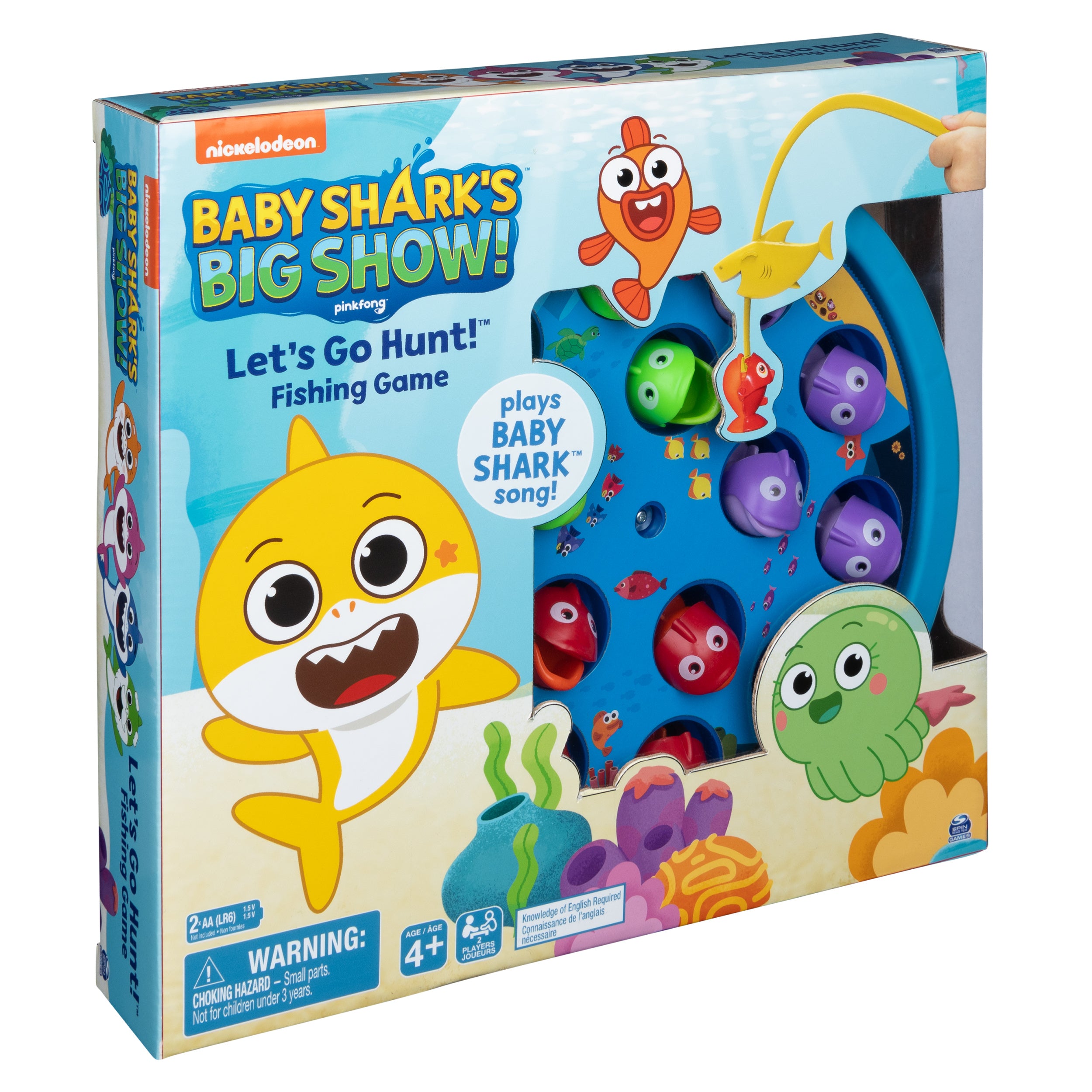 Spin Master Games, Pinkfong Baby Shark Let's Go Hunt Musical Fishing Game with Sound, Preschool Educational Toy, for Fans of Baby Shark & Kids Who Love Music, 2-4 Players, for Ages 4 & Up