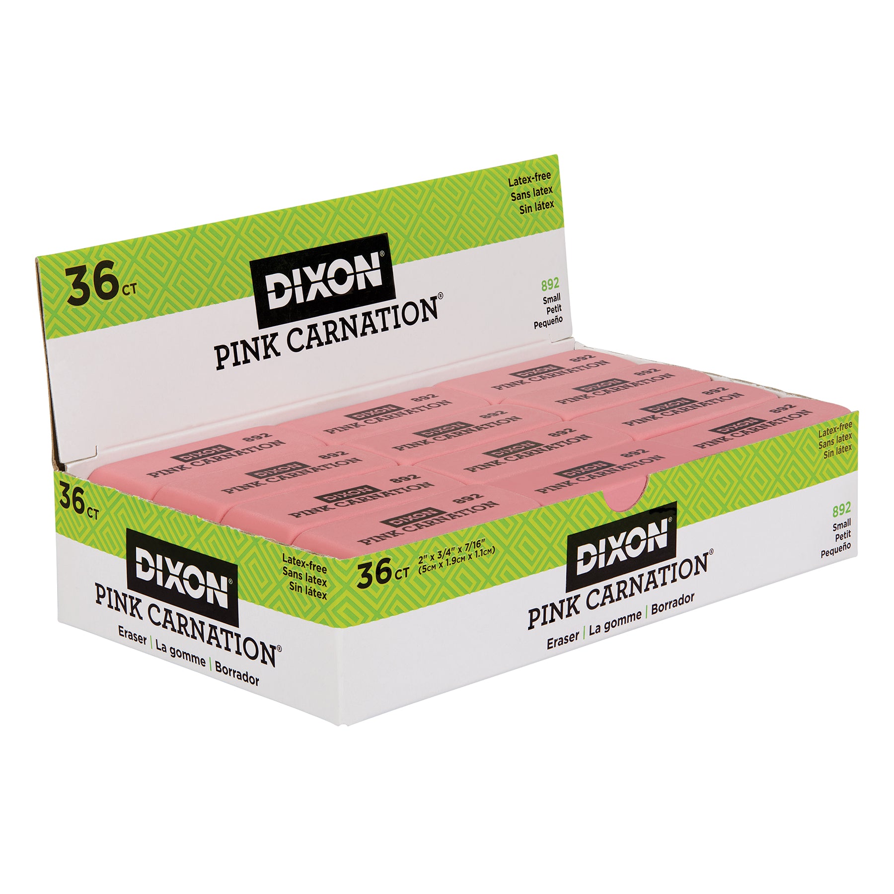 Pink Carnation Erasers, Small, 2 x 3/4 x 7/16, Pack of 36