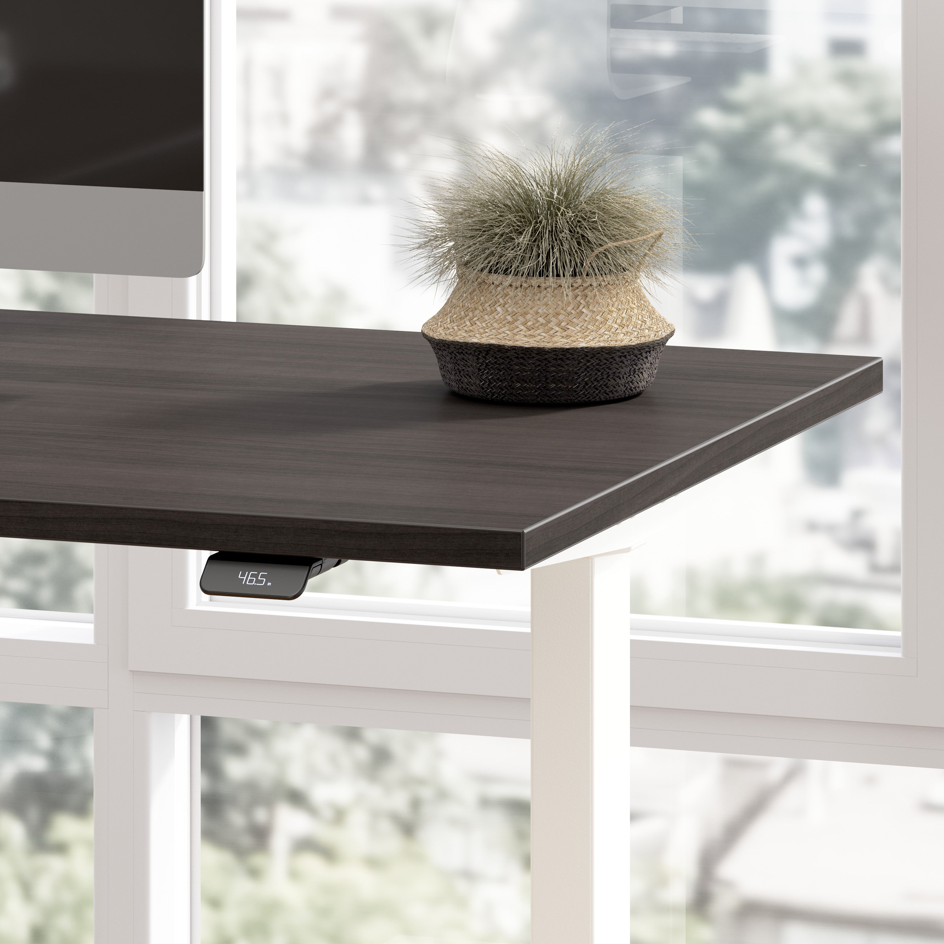 Bush Business Furniture Move 40 Series 60W x 30D Electric Height Adjustable Standing Desk in Storm Gray with White Base - 59.45" Width x 29.37" Depth x 28.17" Height