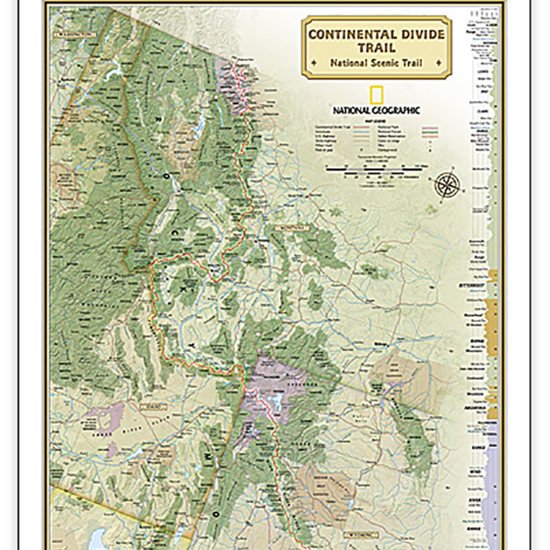 Continental Divide Trail Map, Laminated, 18" x 48"