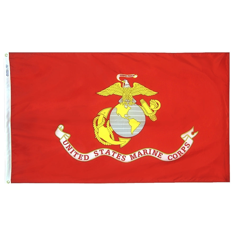 U.S. Marine Corps Military Flag 4x6 ft. Nylon SolarGuard Nyl-Glo 100% Made in USA to Official Specifications. Officially Licensed Manufacturer.