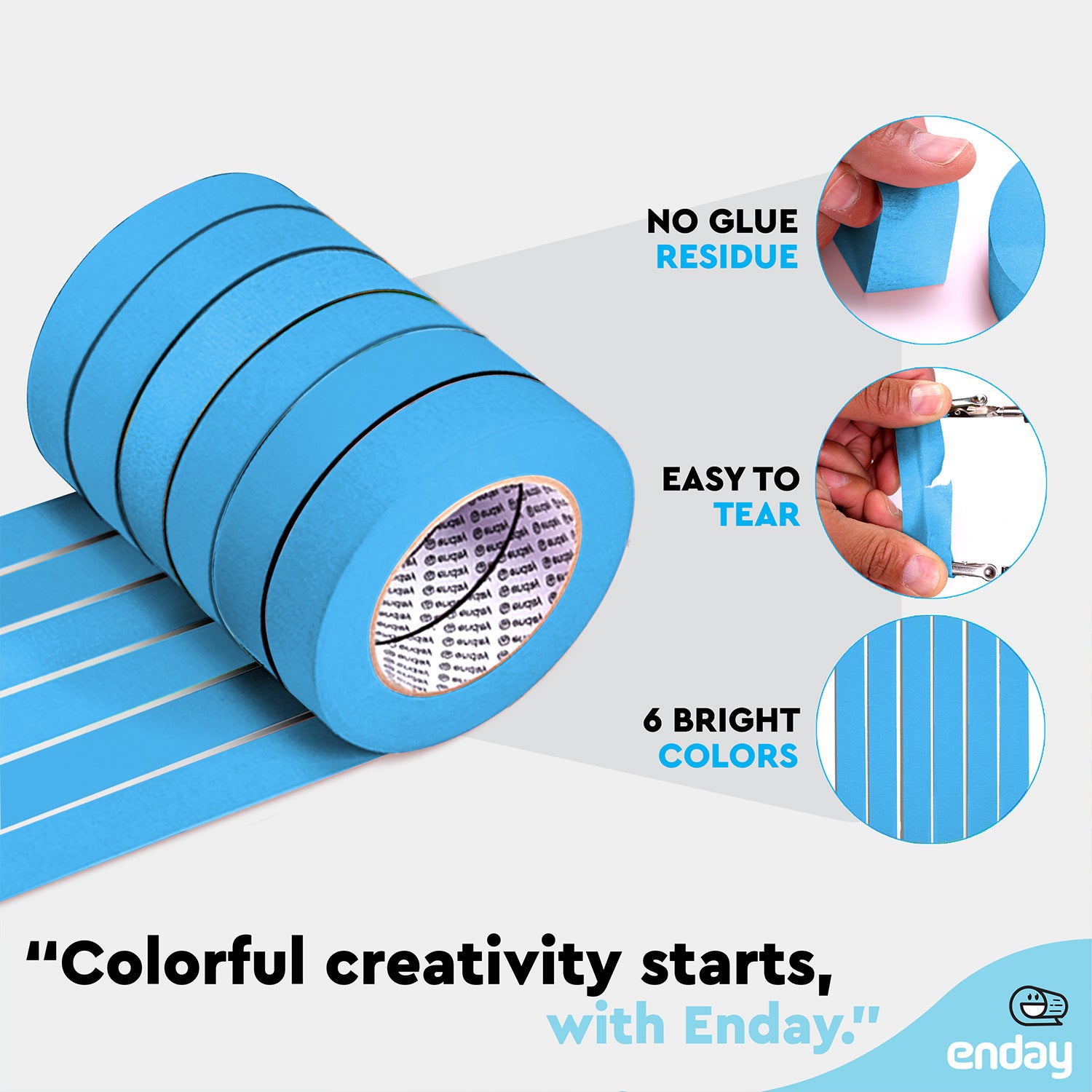 Masking Tape, 1" x 60 Yards, Light Blue, Pack of 6
