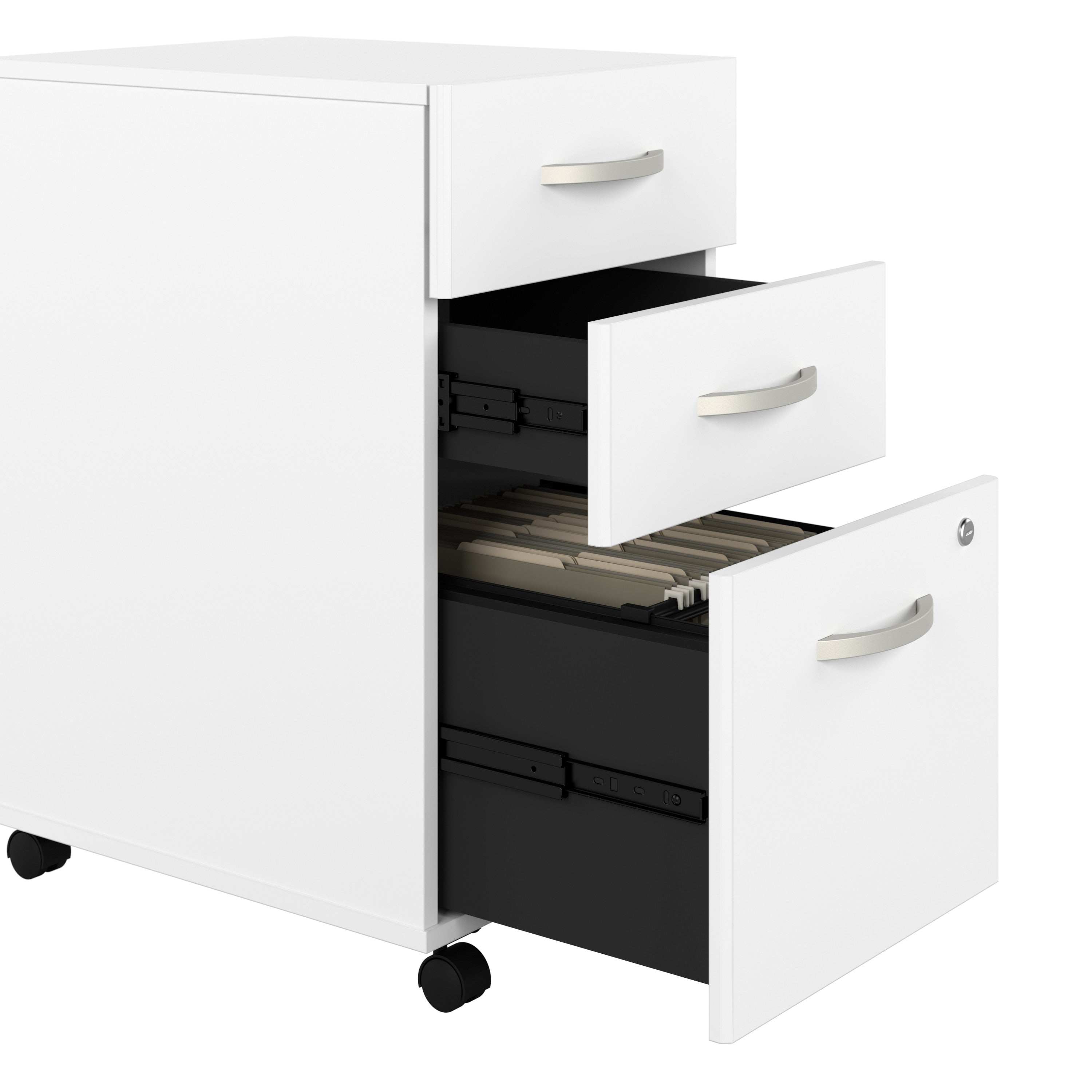 Bush Business Furniture Hybrid 72W x 30D L Shaped Table Desk with Mobile File Cabinet in White - 71.02" Width x 71.34" Depth x 29.91" Height