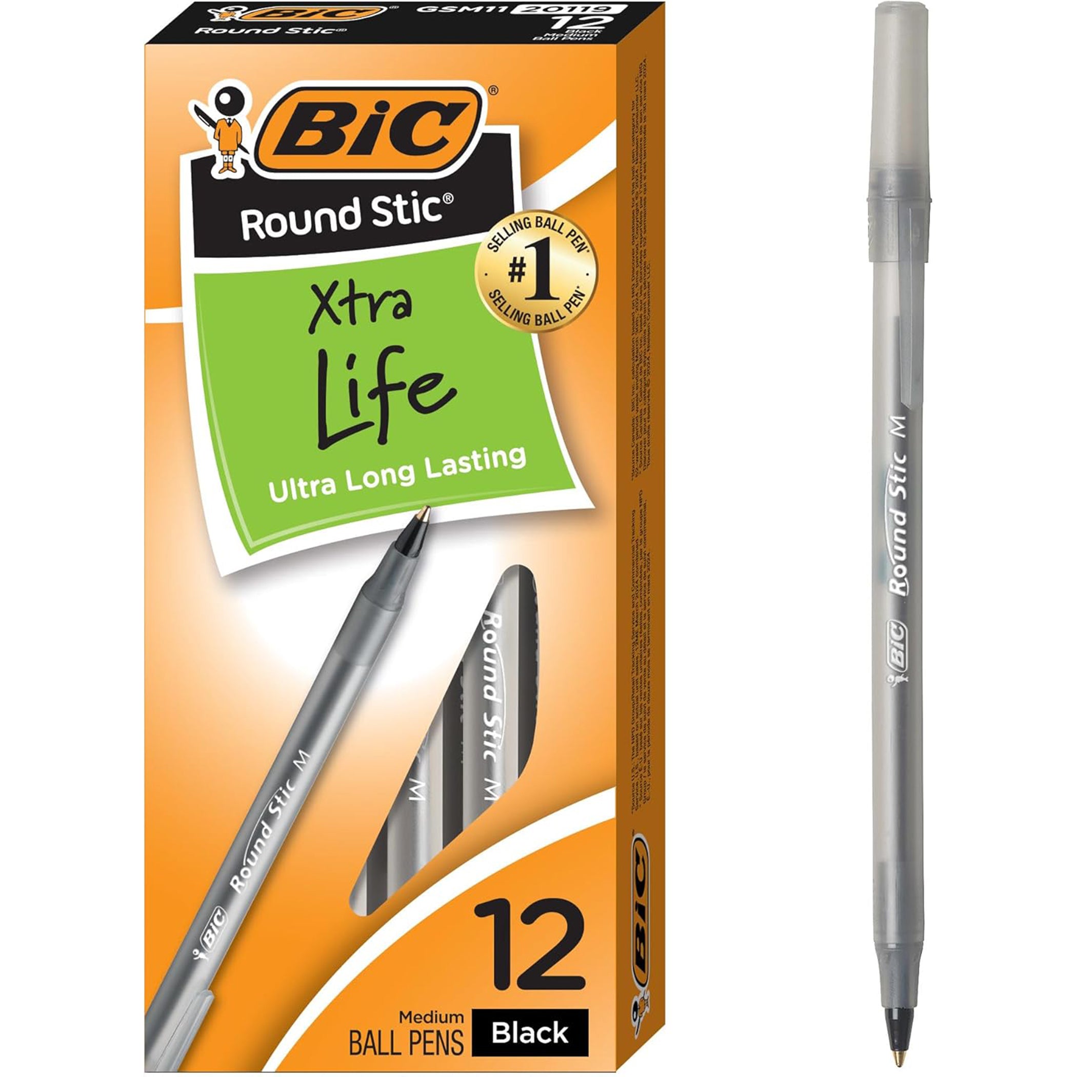 Round Stic® Pen, Medium Point, Black, Pack of 12