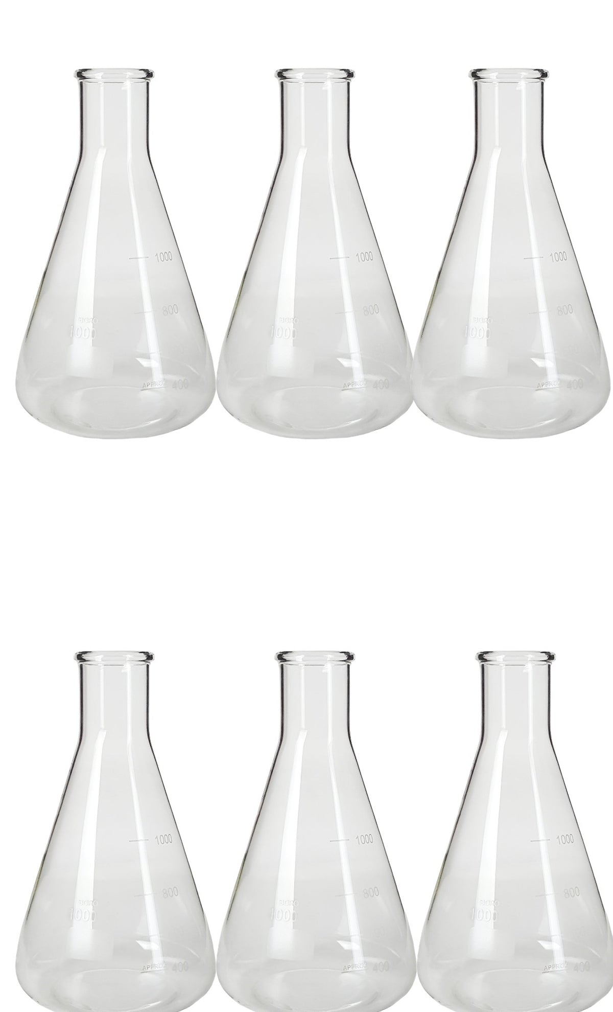 Flask, Erlenmeyer, Borosilicate Glass, Graduated, 1000ml, Pack of 6