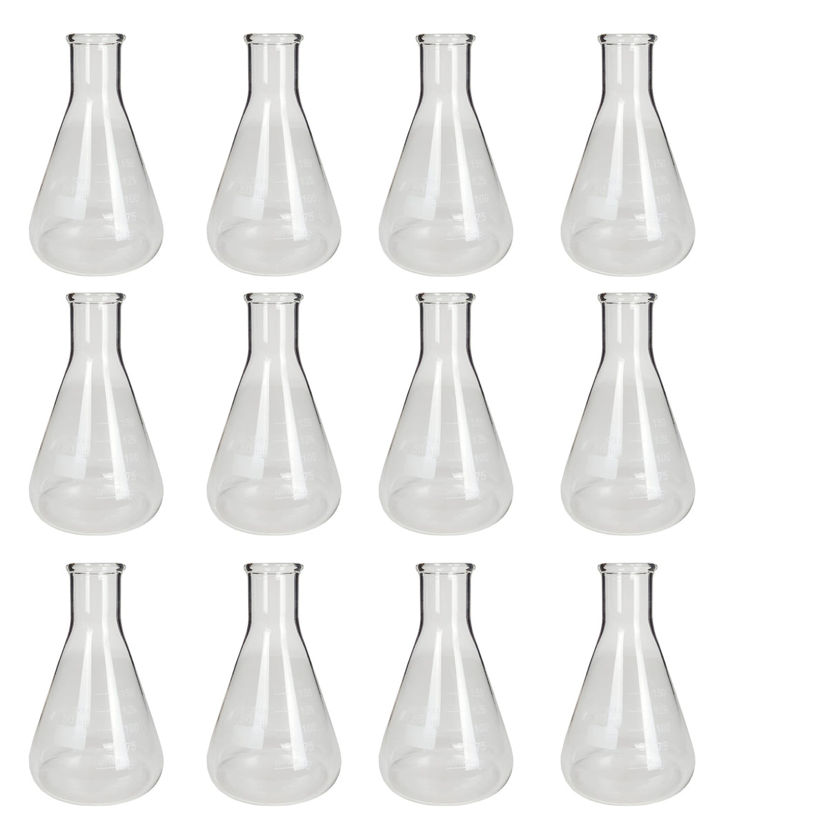 Flask, Erlenmeyer, Borosilicate Glass, Graduated, 150ml, Pack of 12