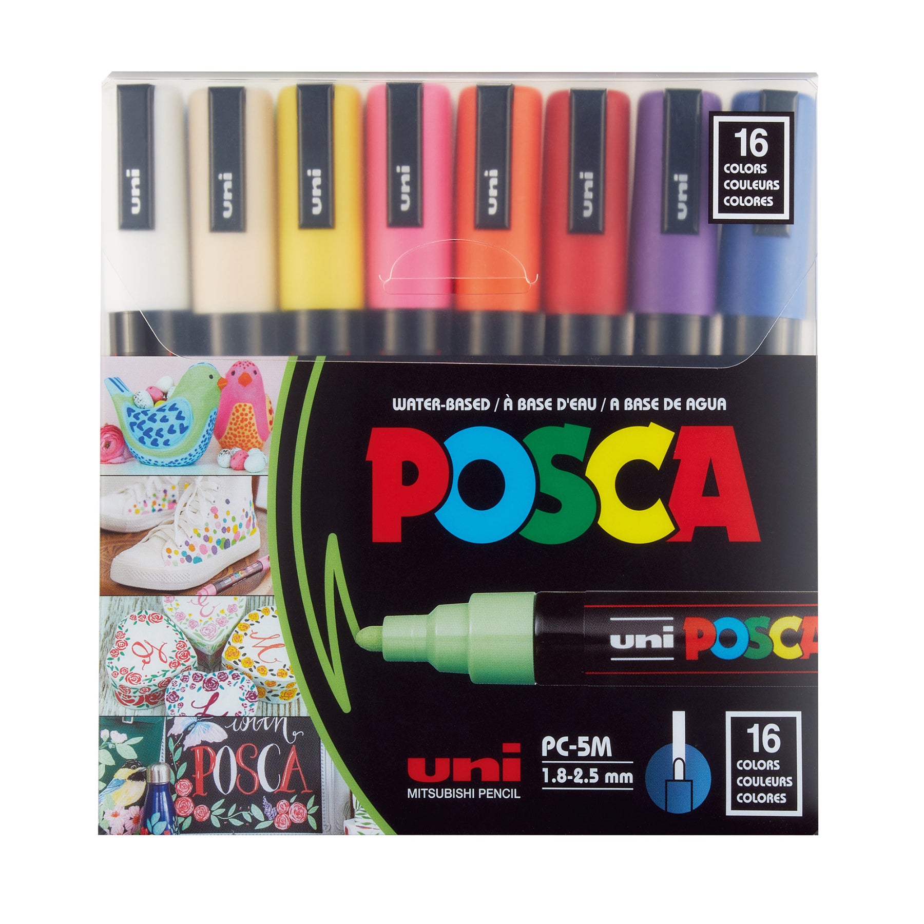 uni® POSCA PC-5M Water-Based Paint Markers, Reversible Medium Tip (1.8-2.5mm), Assorted Colors, 16 Pack