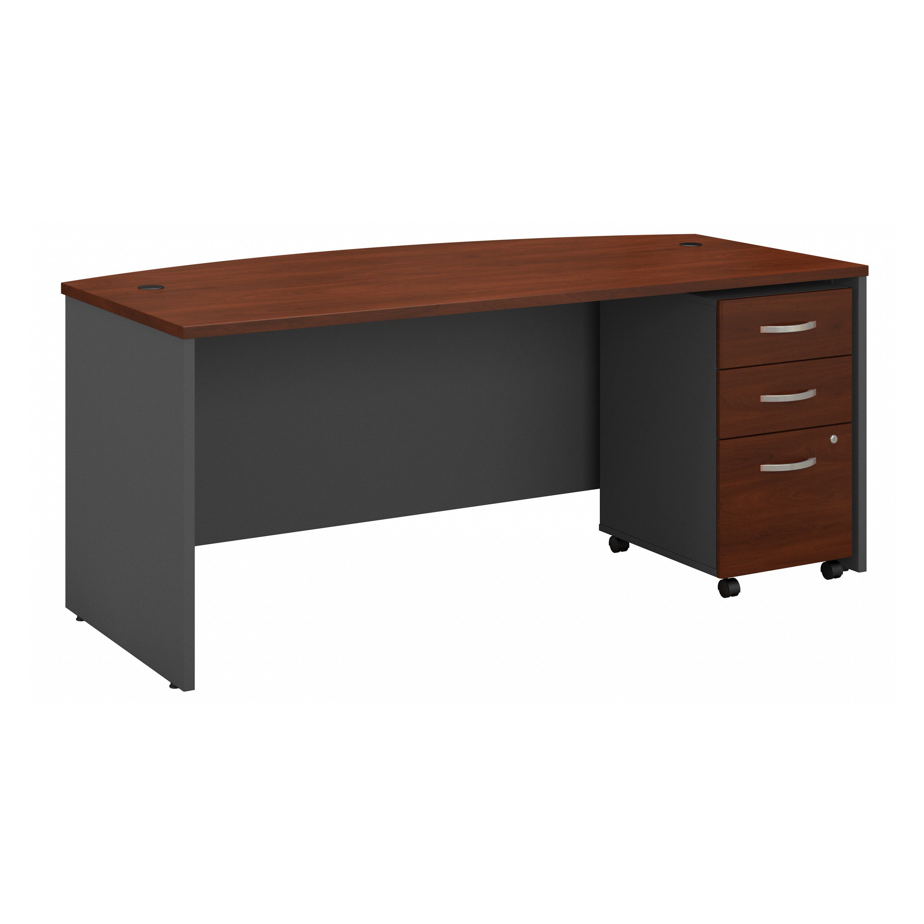 Bush Business Furniture Series C 72W x 36D Bow Front Desk with Mobile File Cabinet in Hansen Cherry - 71.1" Width x 36.06" Depth x 29.84" Height