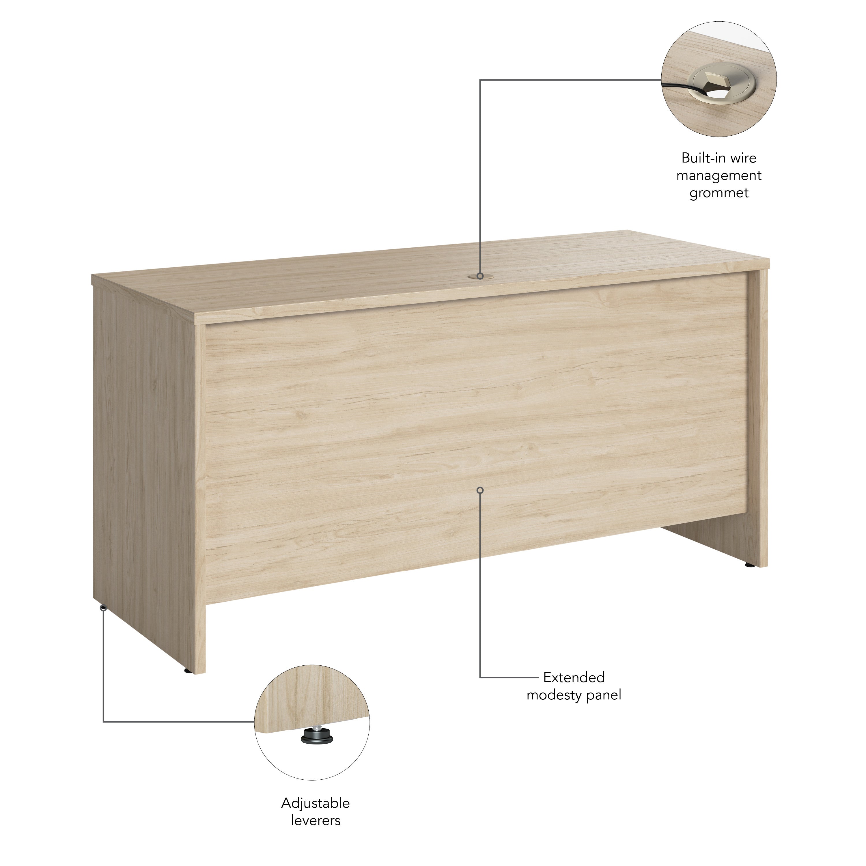 Bush Business Furniture Studio C 60W x 24D Credenza Desk in Natural Elm - 59.45" Width x 23.35" Depth x 29.84" Height