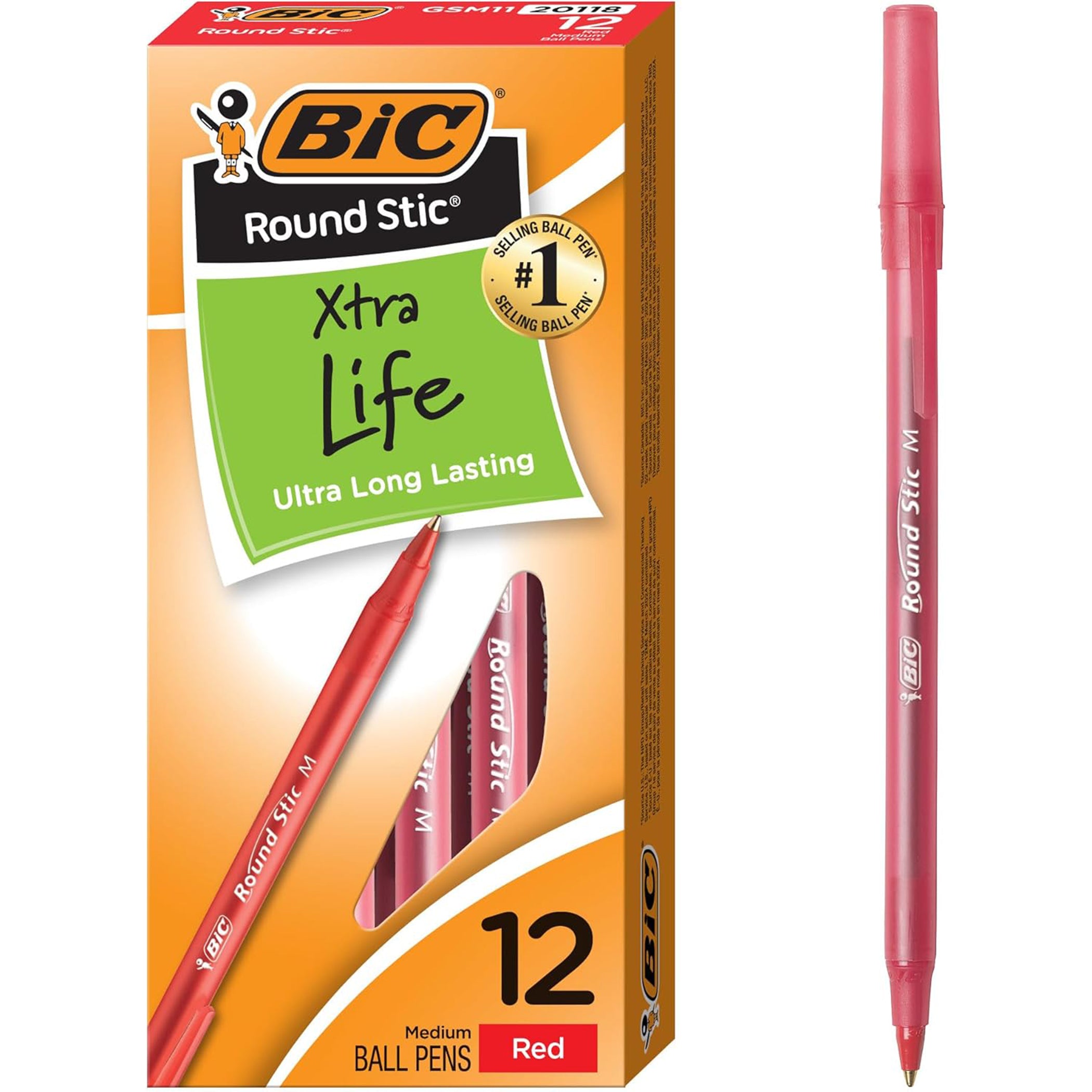 Round Stic® Pen, Medium Point, Red, Pack of 12