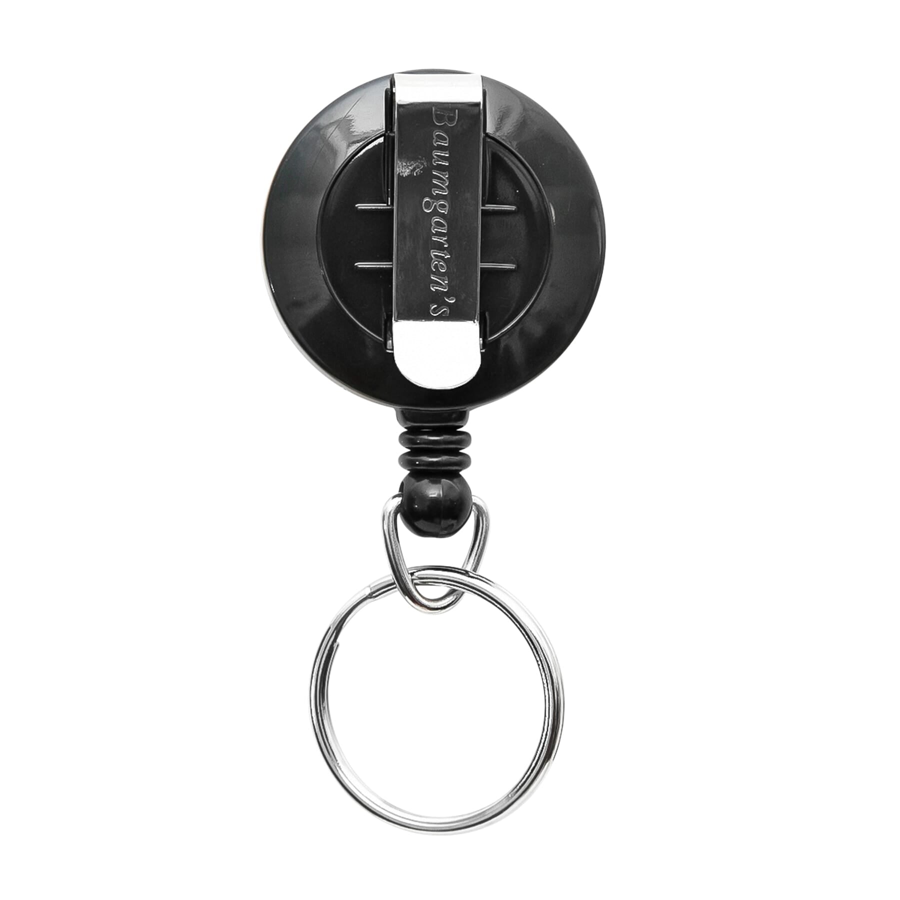 Standard Round ID Badge Reel with Belt Clip & Key Ring, Black