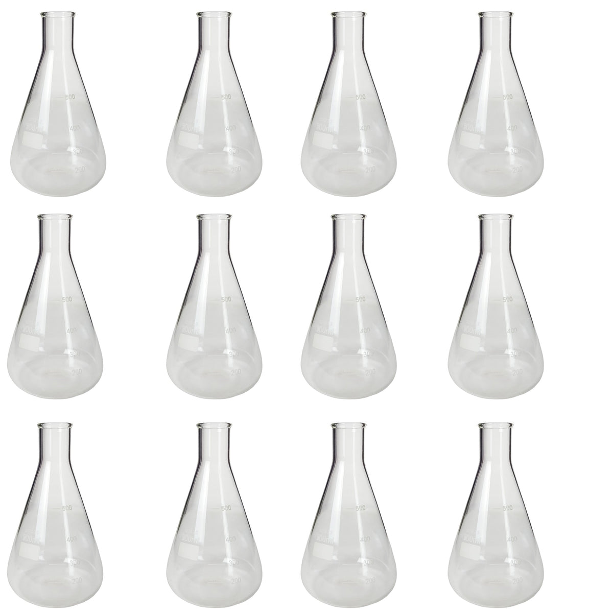 Flask, Erlenmeyer, Borosilicate Glass, Graduated, 500ml, Pack of 12