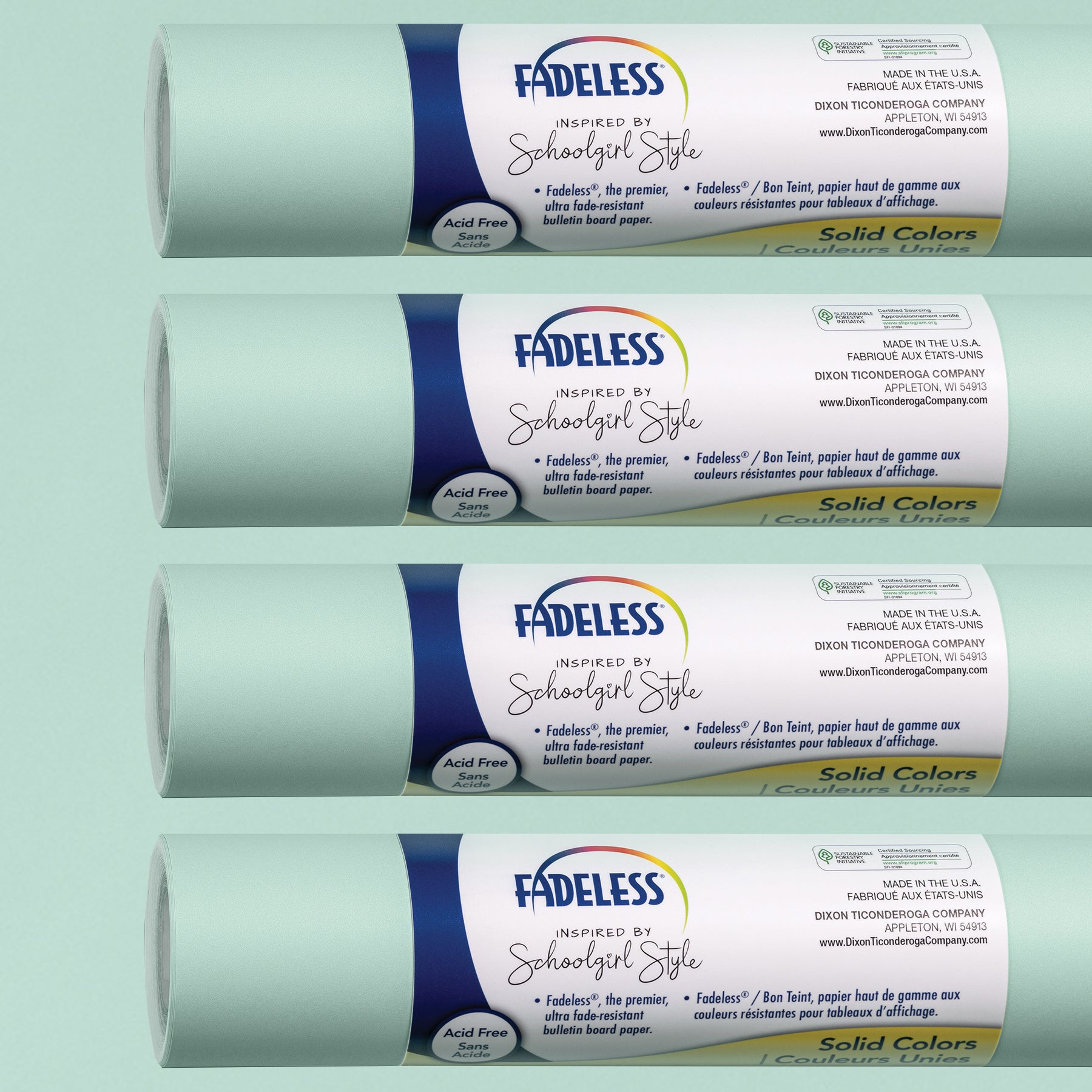 Schoolgirl Style Bulletin Board Paper, 48" x 12', Mint to Be, 4 Rolls