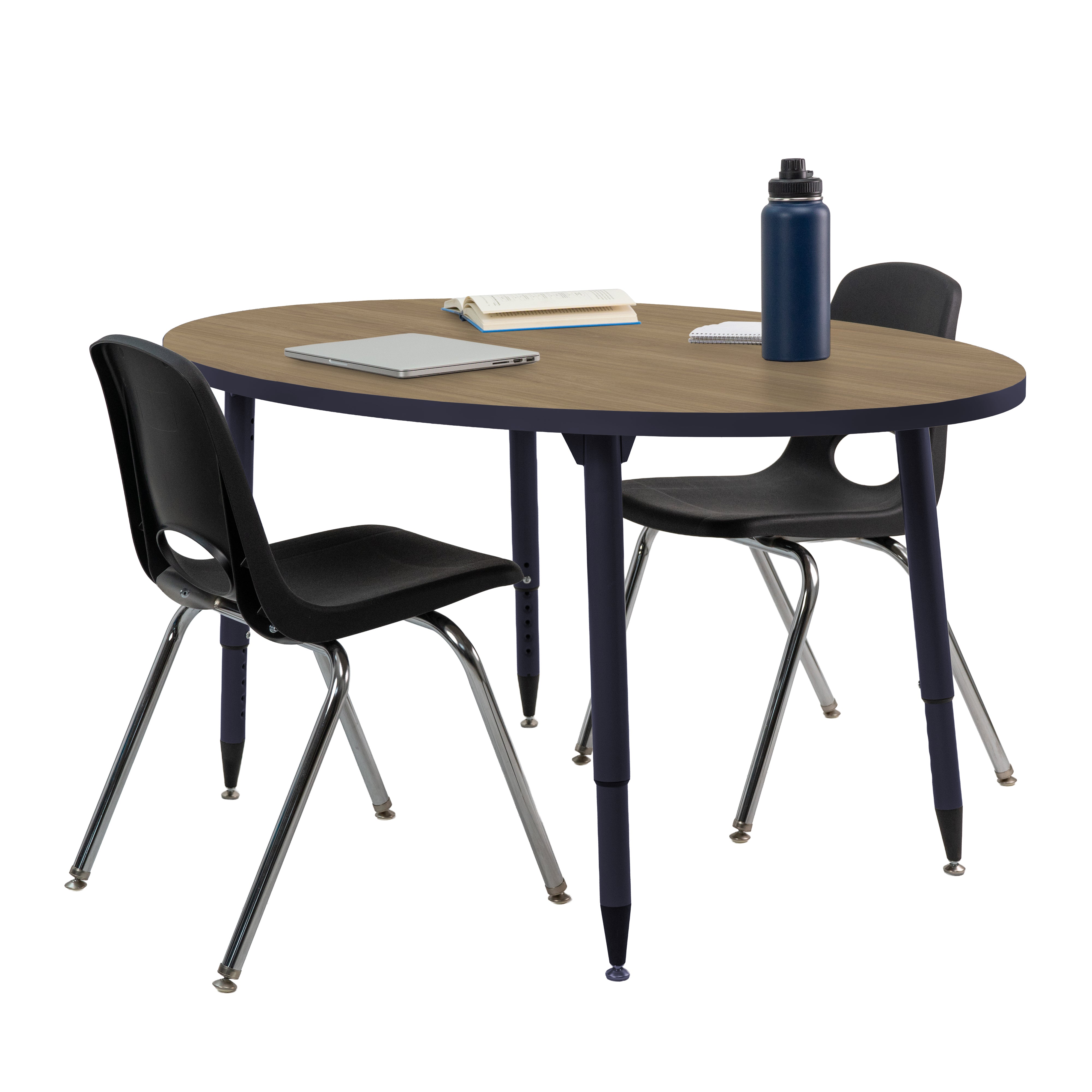 Adapte 30" x 60" Oval Thermofused Activity Table with Adjustable Tapered Legs - Pasadena Oak/Navy