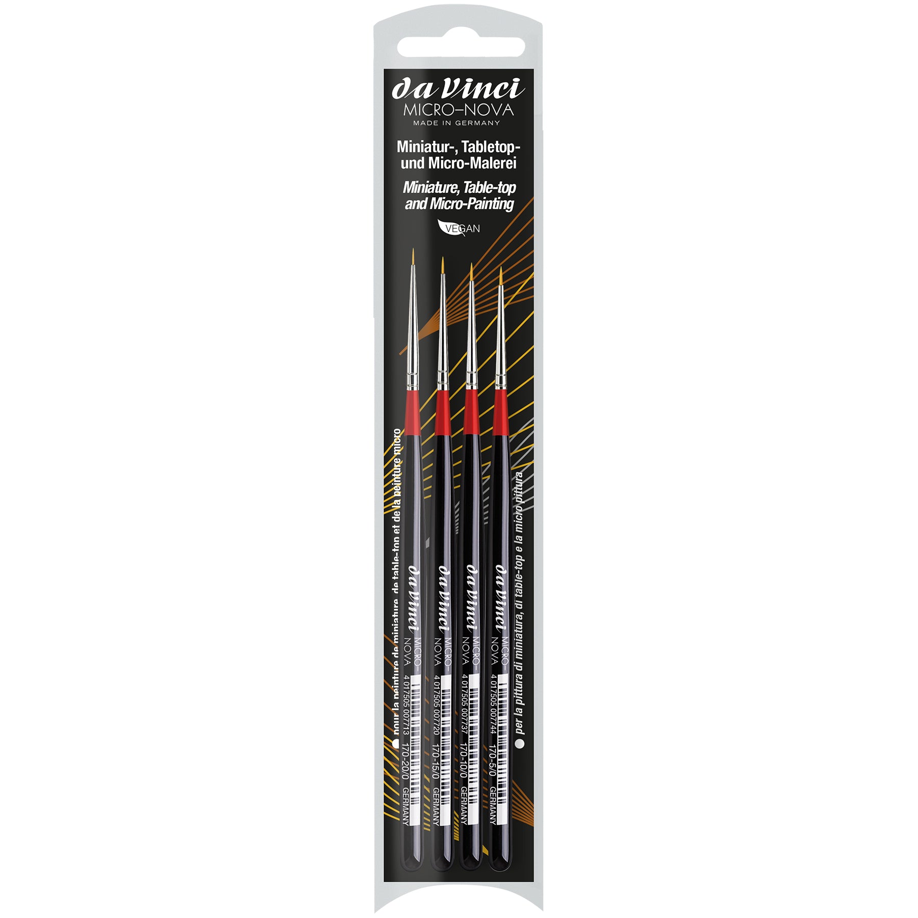 MICRO-NOVA Miniature Brushes, Synthetic, Acrylic & Oil, Round, Series 170, 4 Brush Set