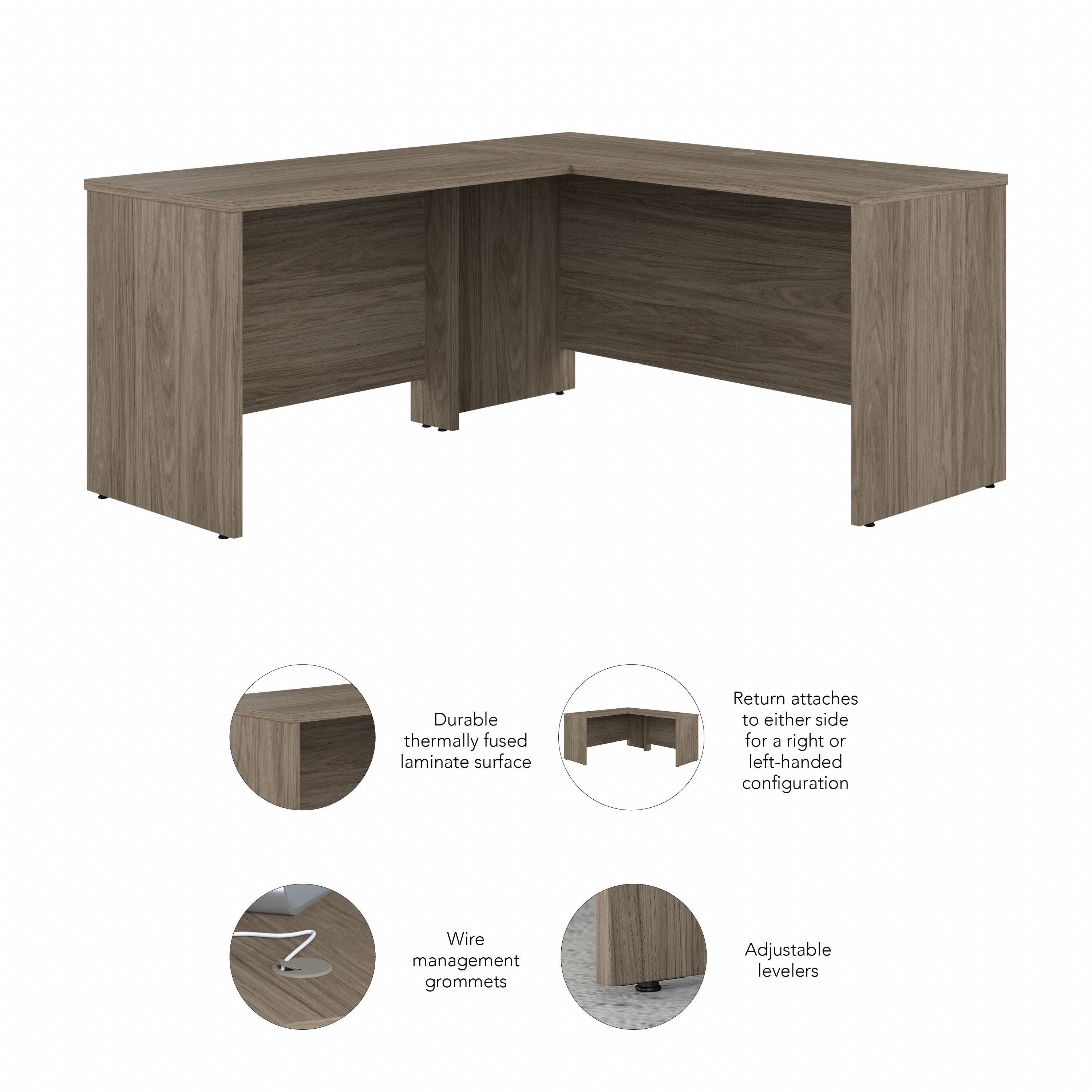 Bush Business Furniture Studio C 60W x 24D L Shaped Desk with 42W Return in Modern Hickory - 59.45" Width x 65" Depth x 29.84" Height
