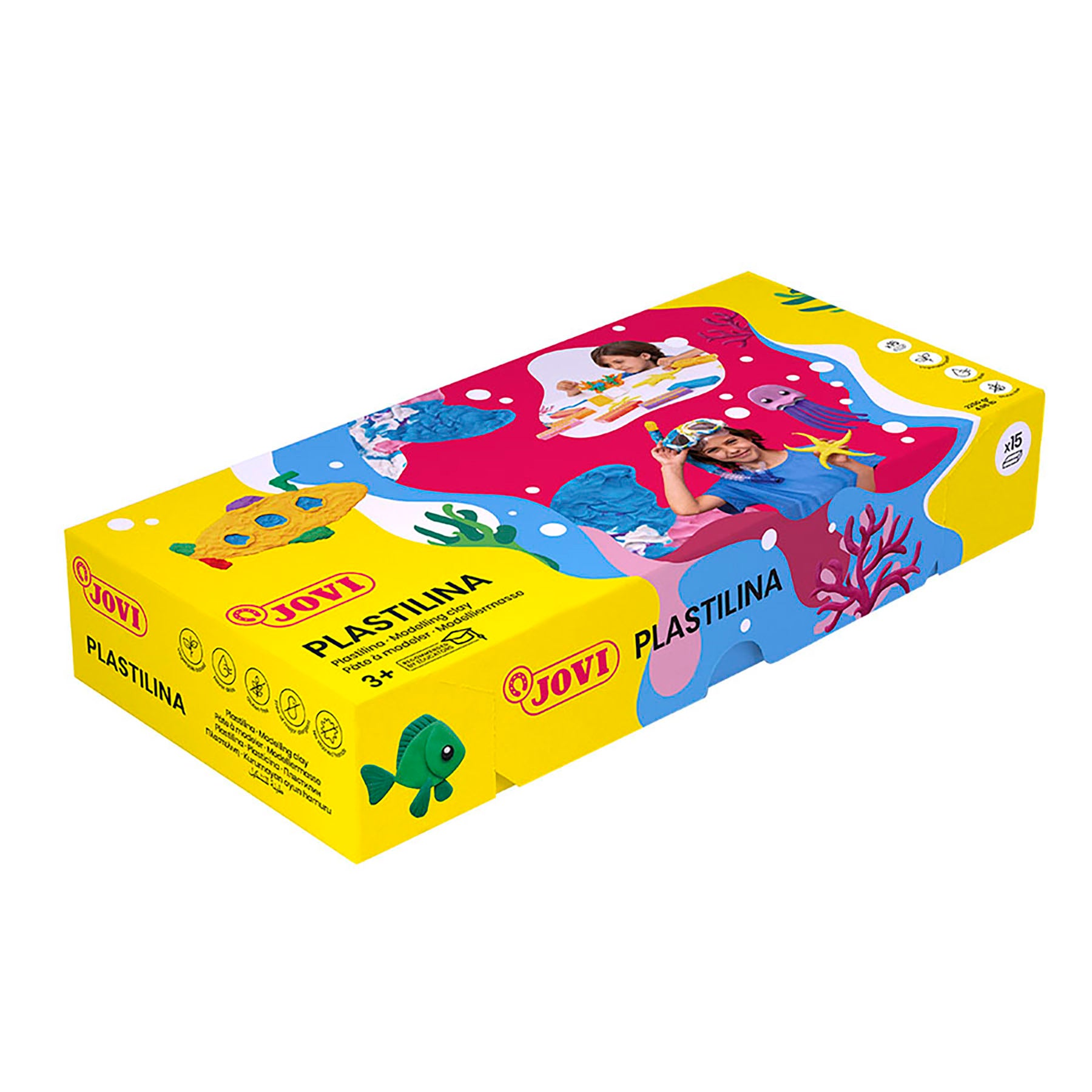 Plastilina Modeling Clay, Basic Colors, 15 Bars (150 g Each), Non-Drying Reusable Modeling Clay