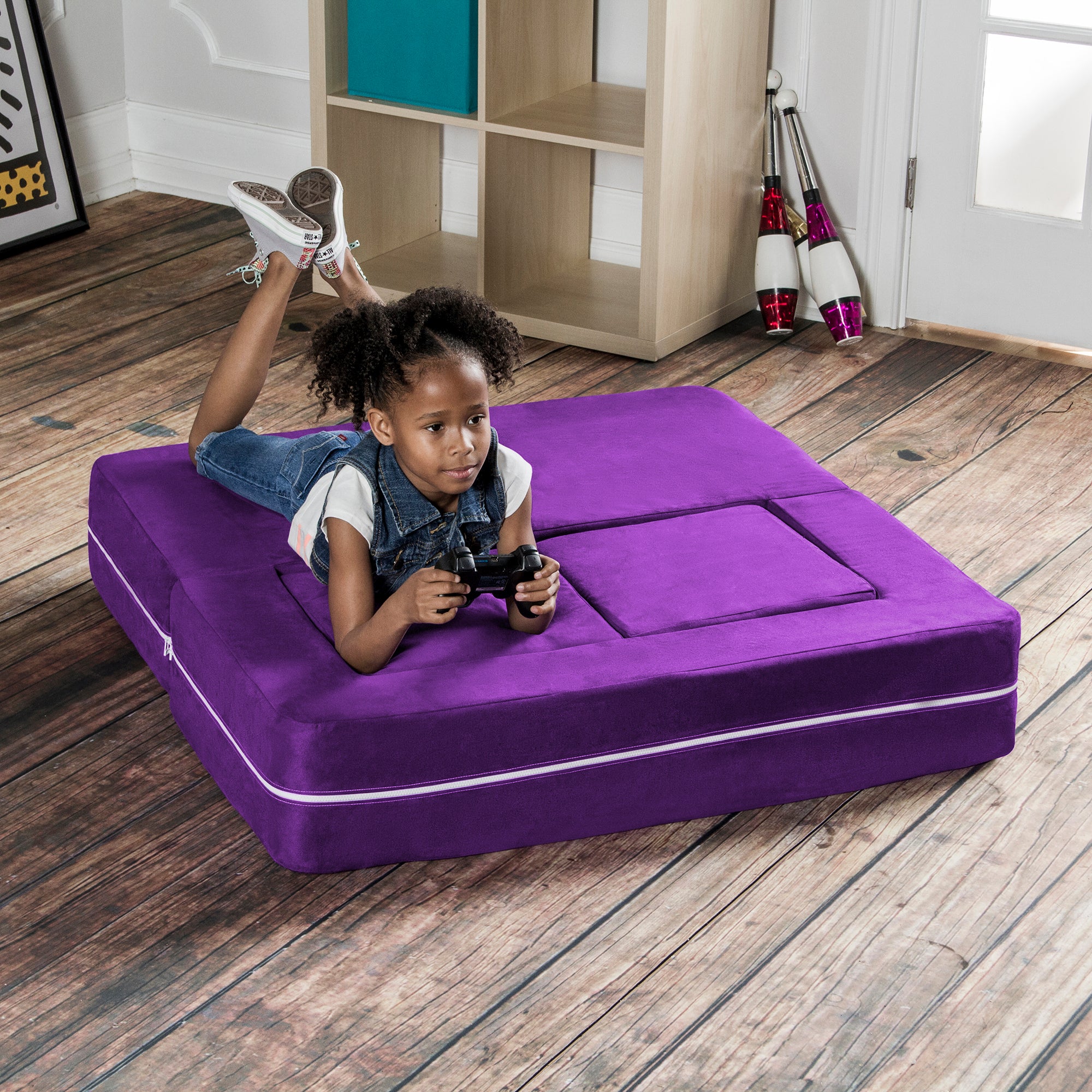Jaxx Zipline Kids Modular Loveseat & Ottomans/Fold Out Lounger, Grape
