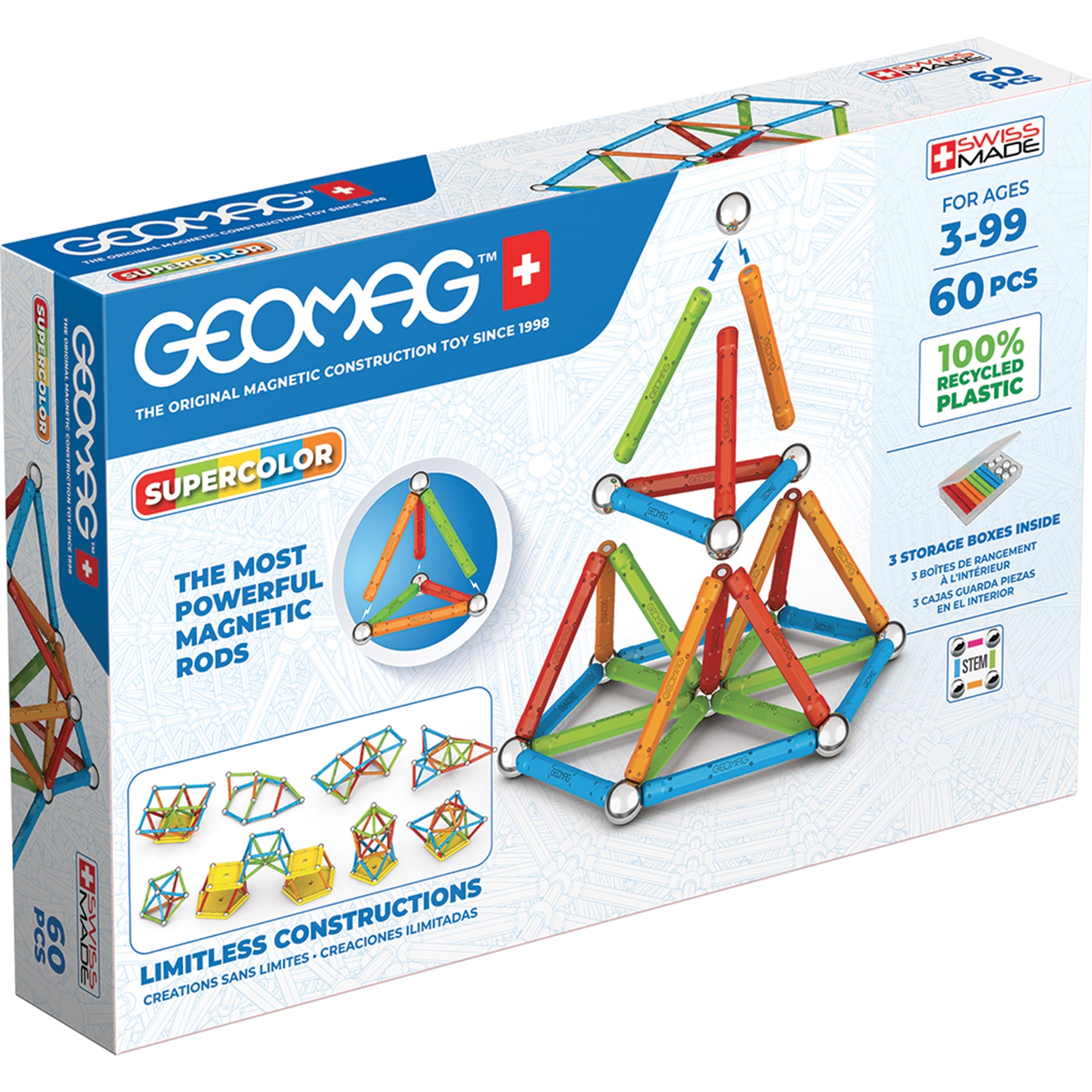 Geomag™ Supercolor Recycled Magnetic Building Set, 60 Pieces