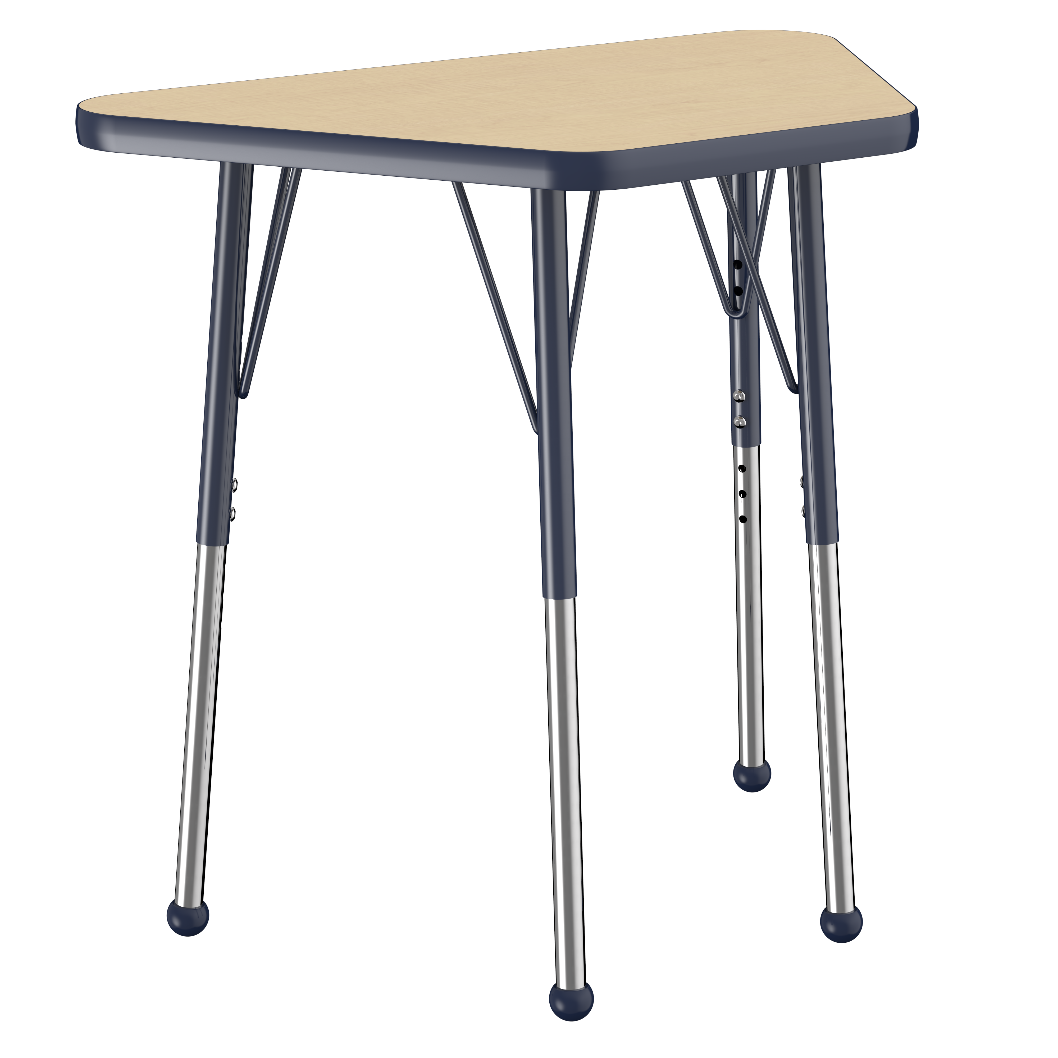 18" x 30" Trapezoid T-Molding Activity Table with Adjustable Standard Ball Glide Legs - Maple/Navy